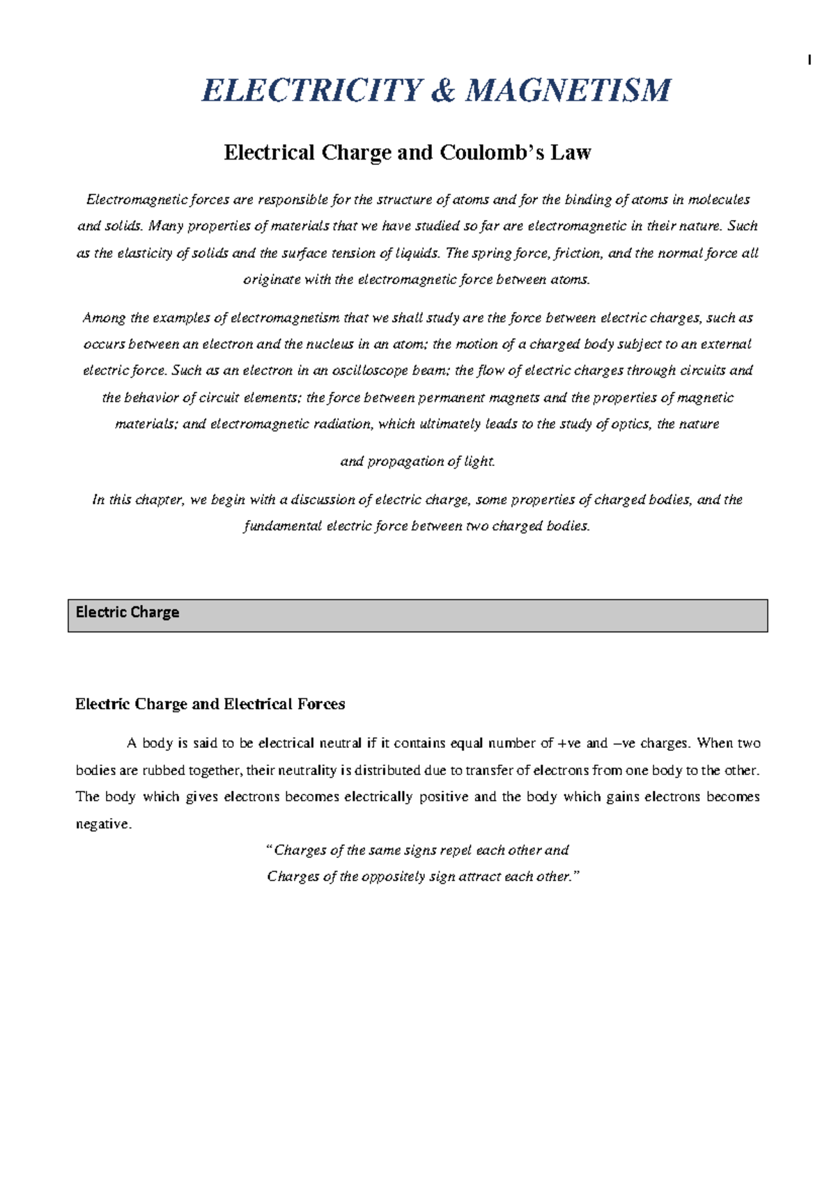 Electricity Electric note for physics ELECTRICITY &