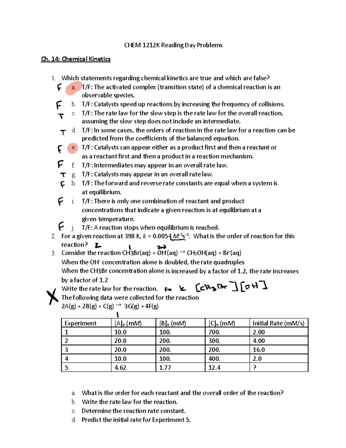 CHEM 1212K Studypalooza 2023 - CHEM 1212K Reading Day Problems Ch. 14 ...