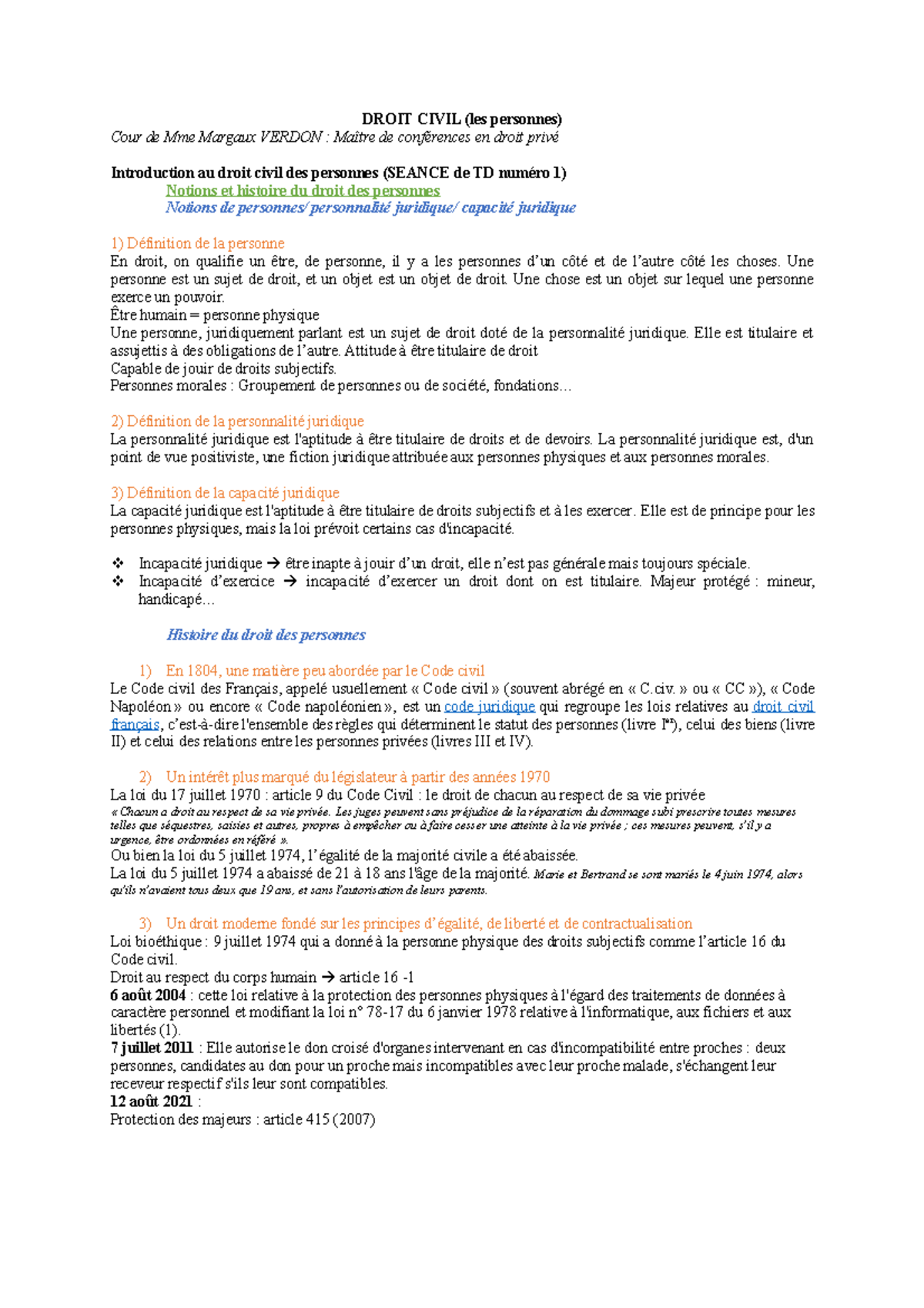 COUR Droit Civil - cour entier - DROIT CIVIL (les personnes) Cour de ...