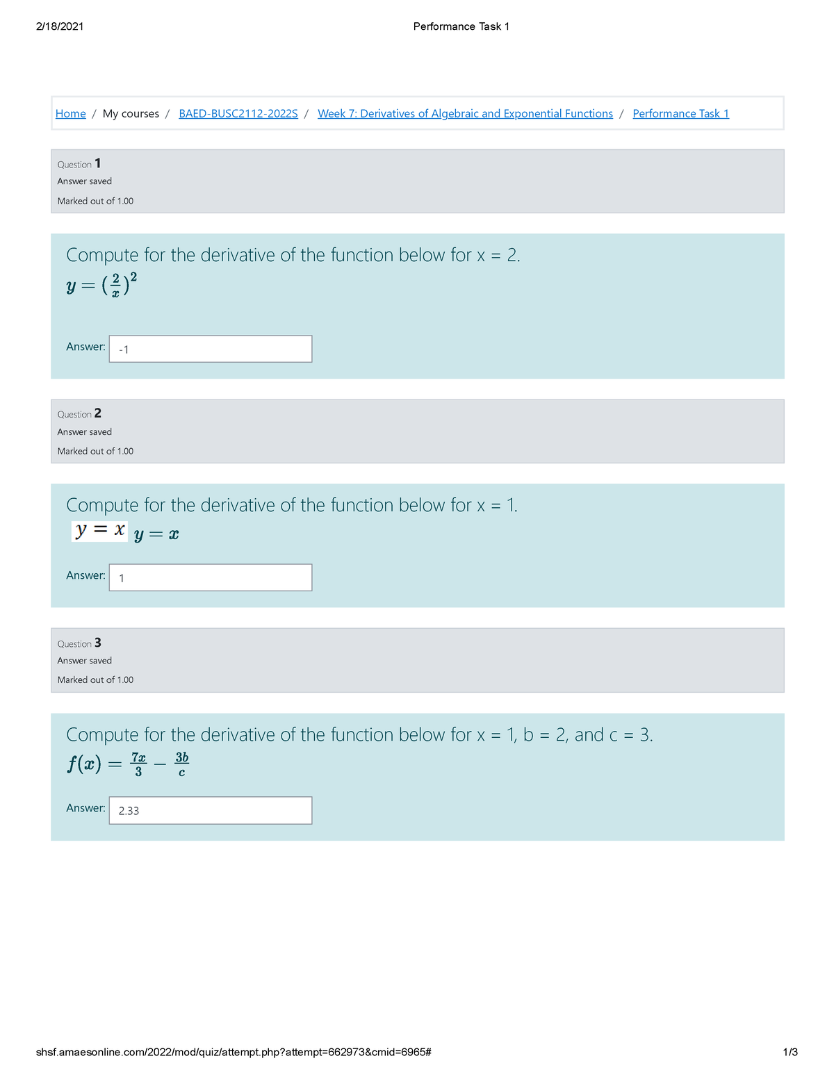 BUSC2112 Basic Calculus WEEK 5-7 (7 10,12 16) - Home / My Courses ...