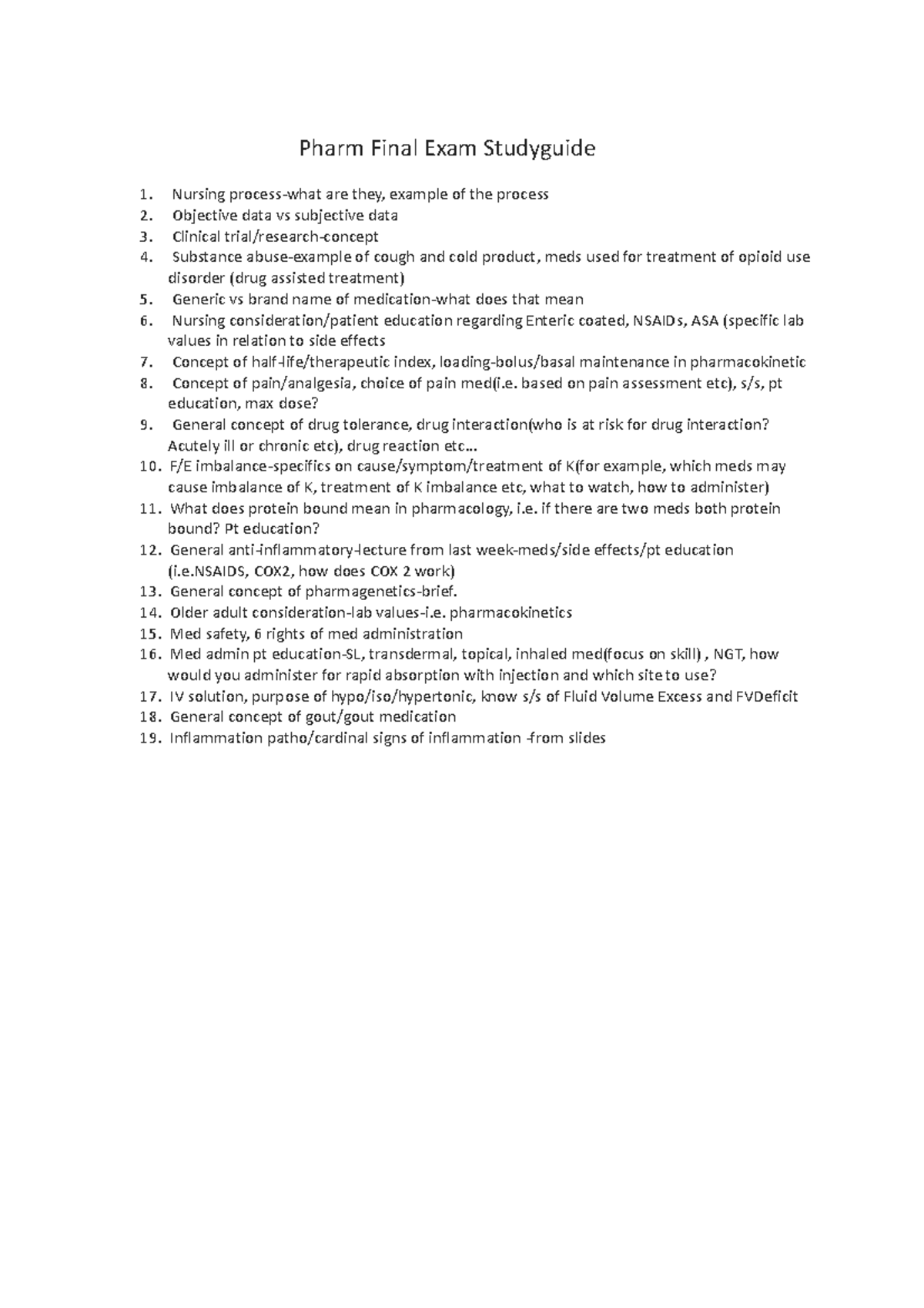 Pharm 1 Final Exam - Nursing process-what are they, example of the ...