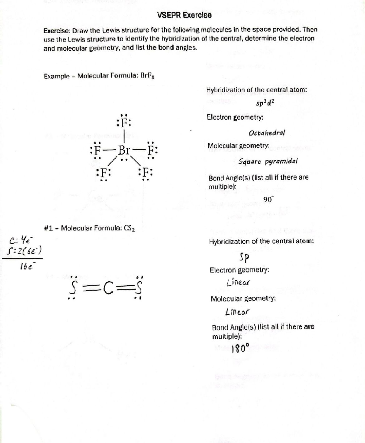 Vsepr Assignment - CHEM 1310 - Studocu