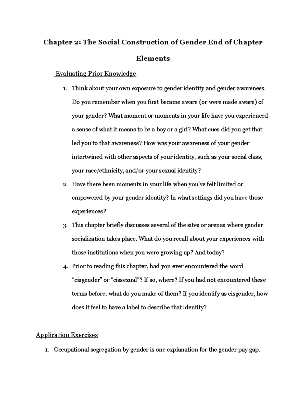 Chapter 2 The Social Construction of Gender End of Chapter Elements ...