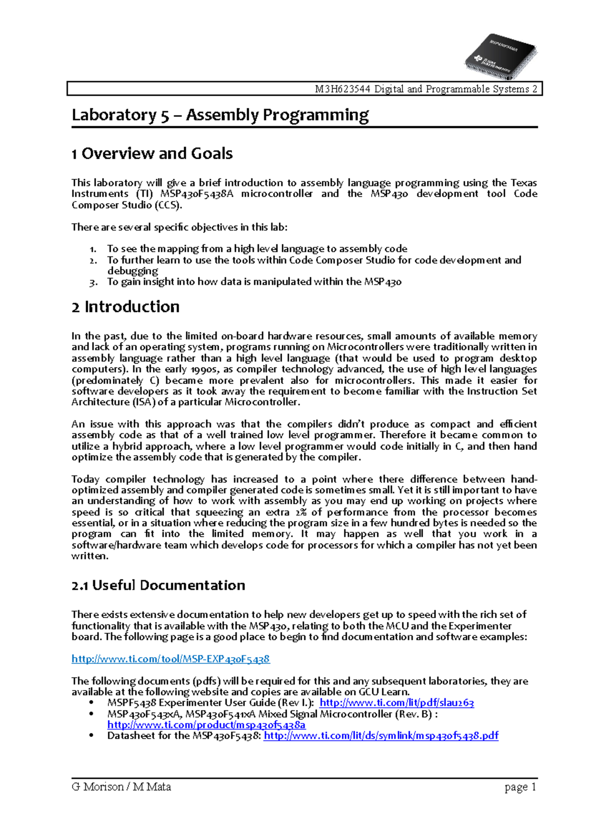 Laboratory 5 Assembly - M3H623544 Digital and Programmable Systems 2 ...