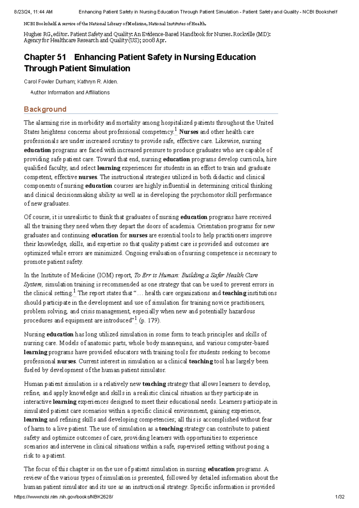 Enhancing Patient Safety in Nursing Education Through Patient ...