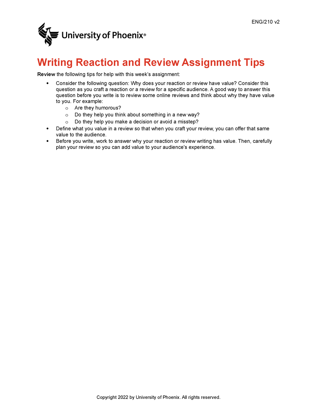 writing reaction and review assignment tips