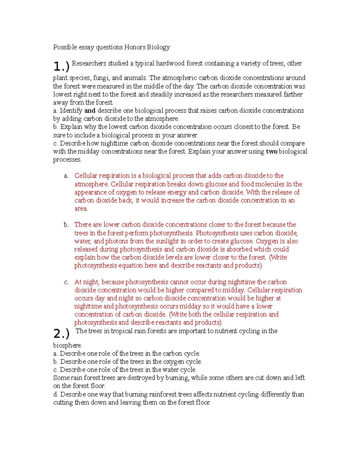 Possible Essay Questions on Midterms - Possible essay questions Honors ...