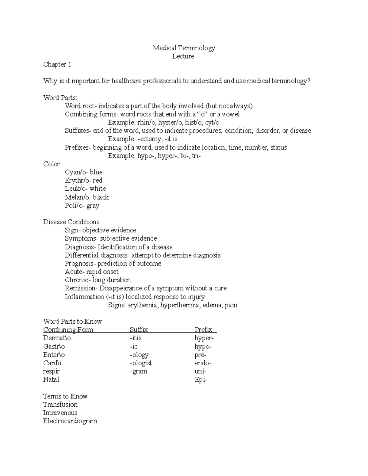 medical terminology homework 1