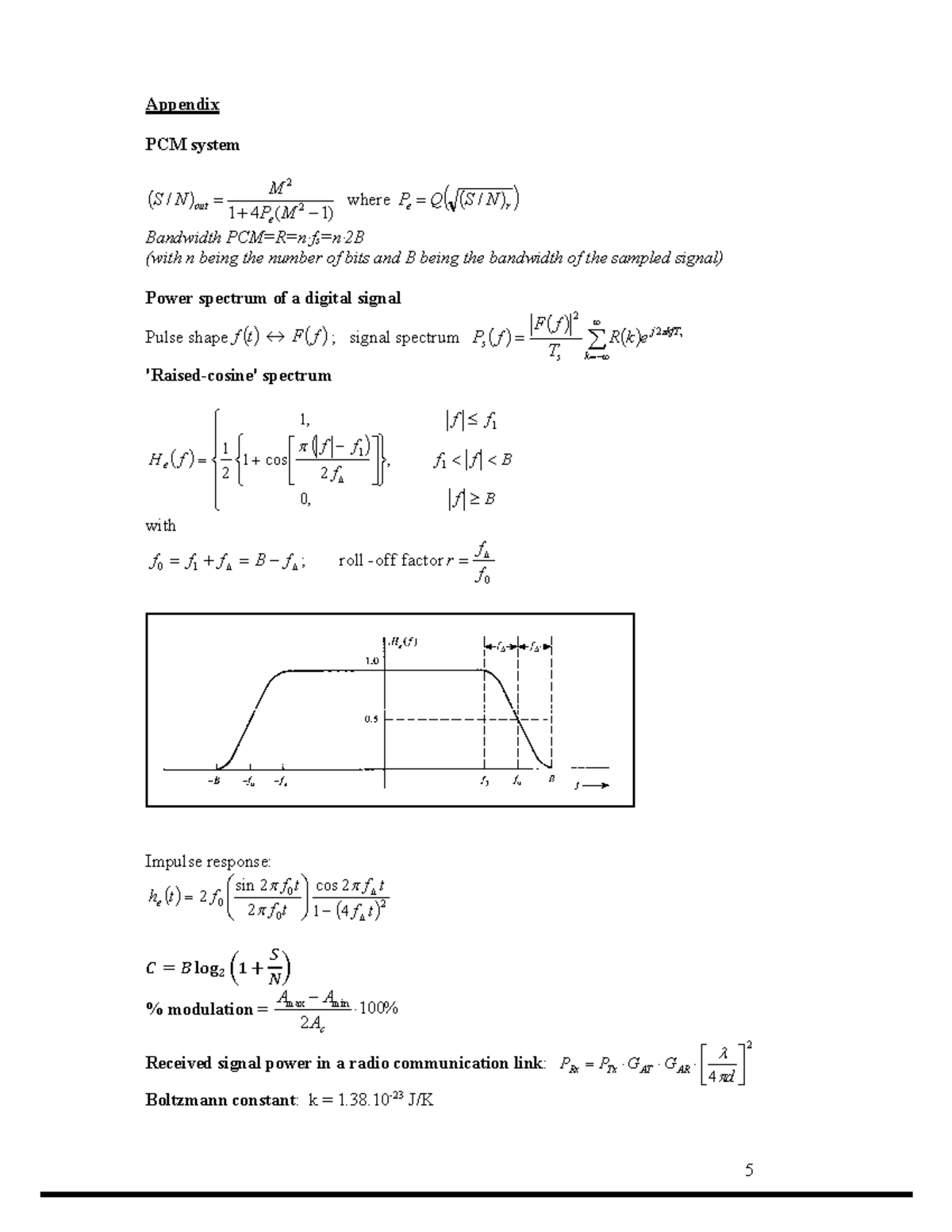 Cheat sheet - 5 Appendix PCM system Bandwidth PCM=R=nꞏfs=nꞏ2B (with n ...