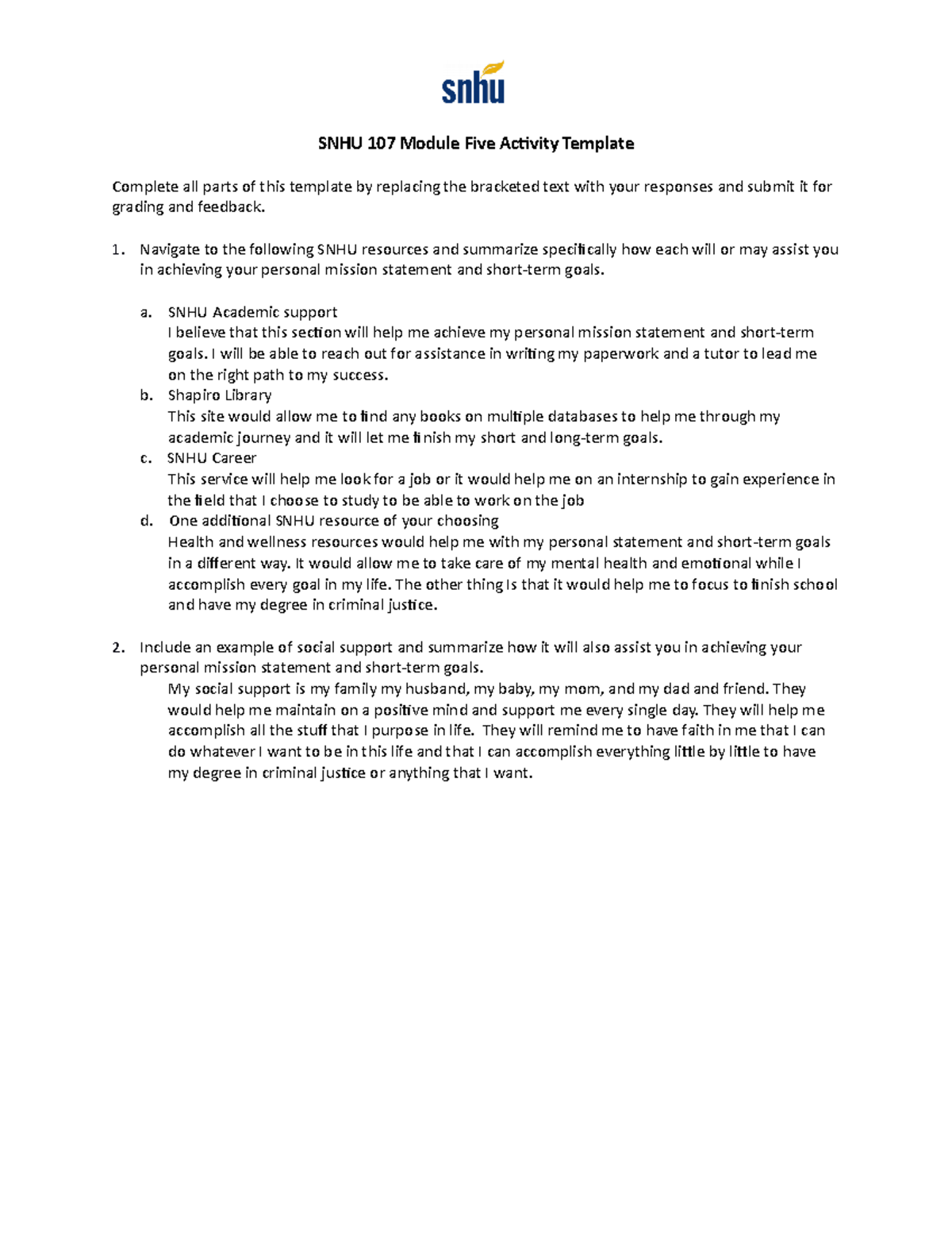 SNHU 107 Module Five parte 1 SNHU 107 Module Five Activity Template