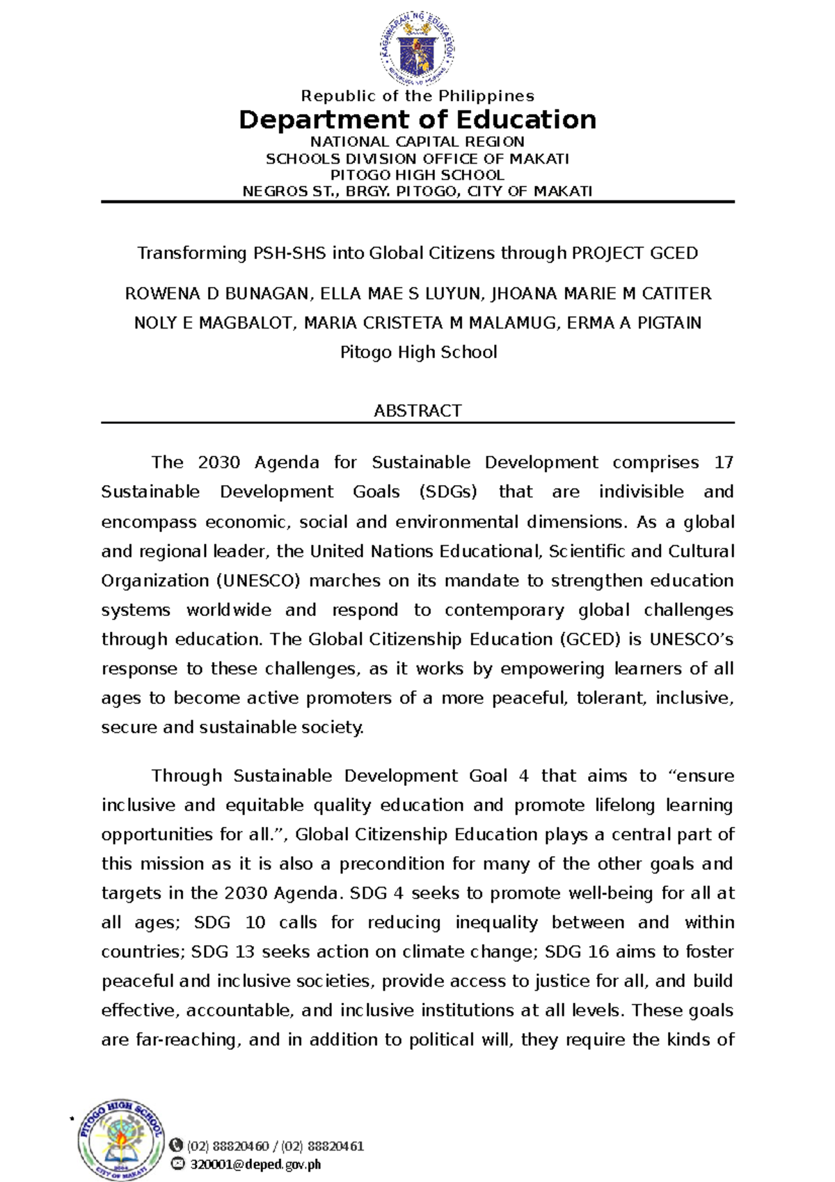 Project GCED Research - GCED should be implemented in the class - (02 ...