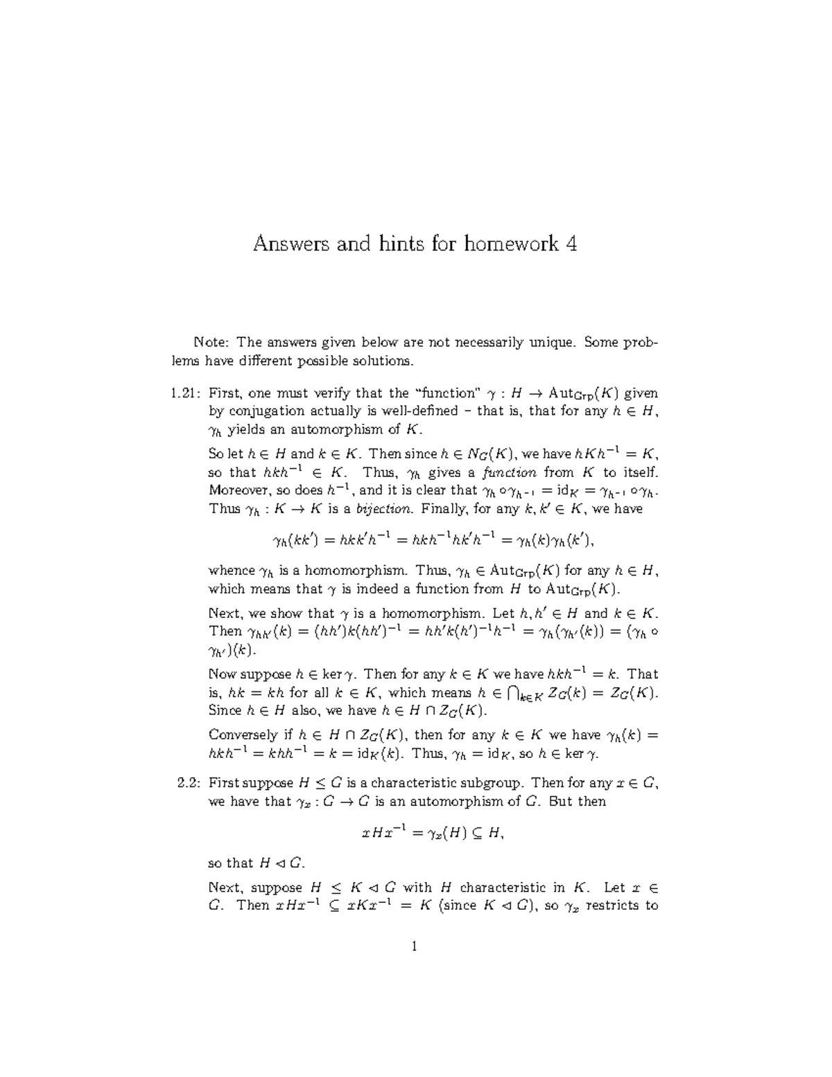 Seminar Assignments - Homework 4 - Answers And Hints For Homework 4 ...