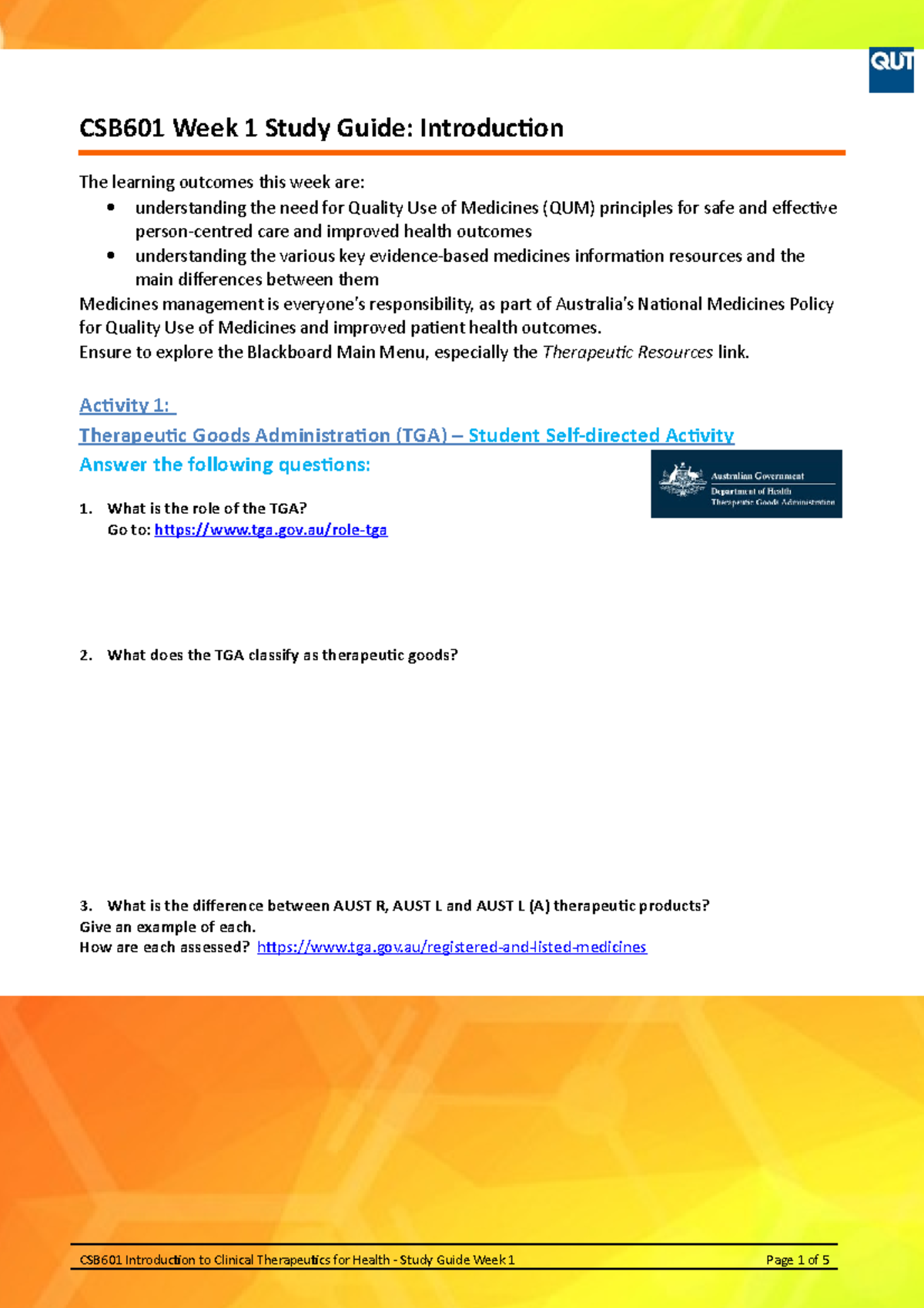 CSB601 Week 1 Study Guide Introduction Evidence based resources 2022s1 ...