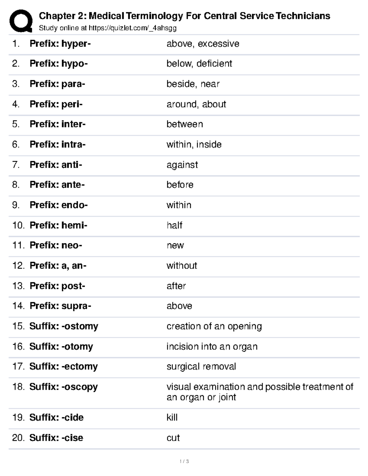 Chapter 2 Medical Terminology For Central Service Technicians - Chapter ...