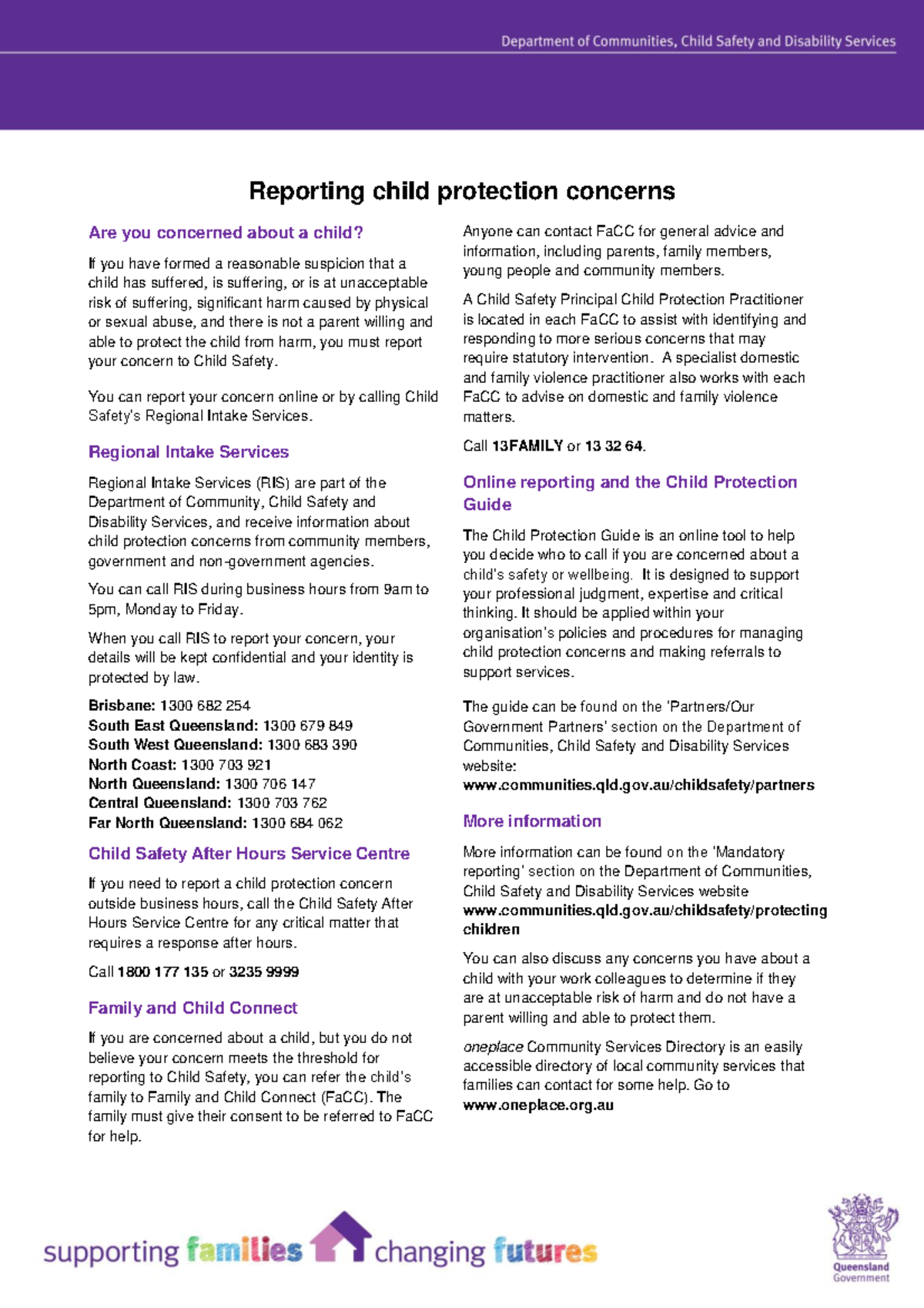 Info sheet ecec ontact list - Reporting child protection concerns Are ...