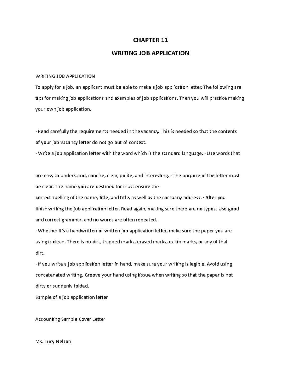 Chapter 11 - Writing JOB Application - CHAPTER 11 WRITING JOB ...