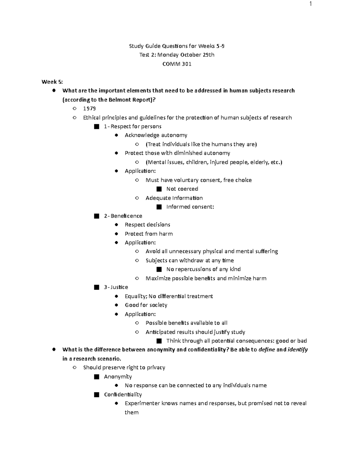 Questions test 2 - Study Guide Questions for Weeks 5- Test 2: Monday ...