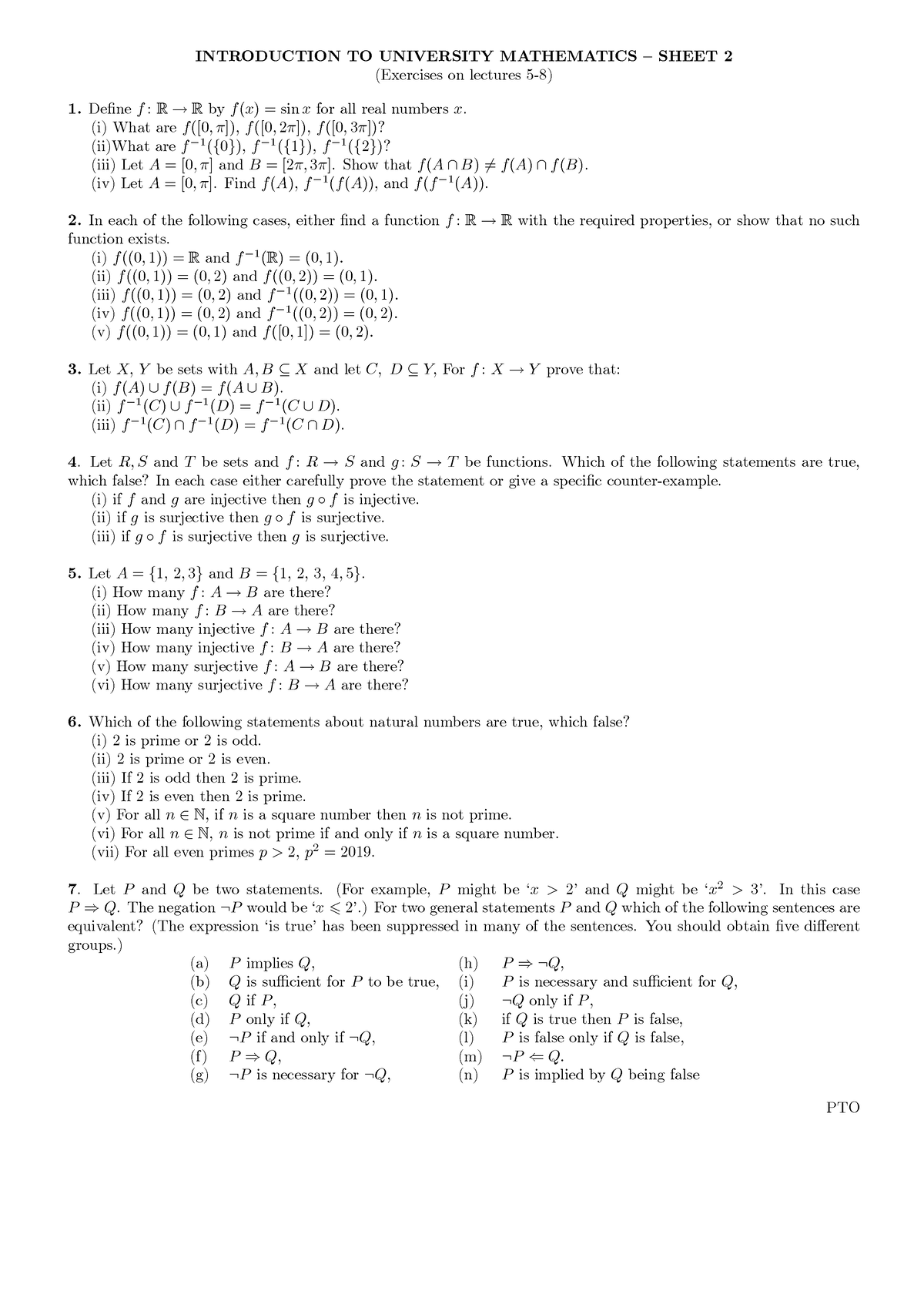 Sheet 2 - INTRODUCTIONTOUNIVERSITYMATHEMATICS4SHEET (Exercises on ...