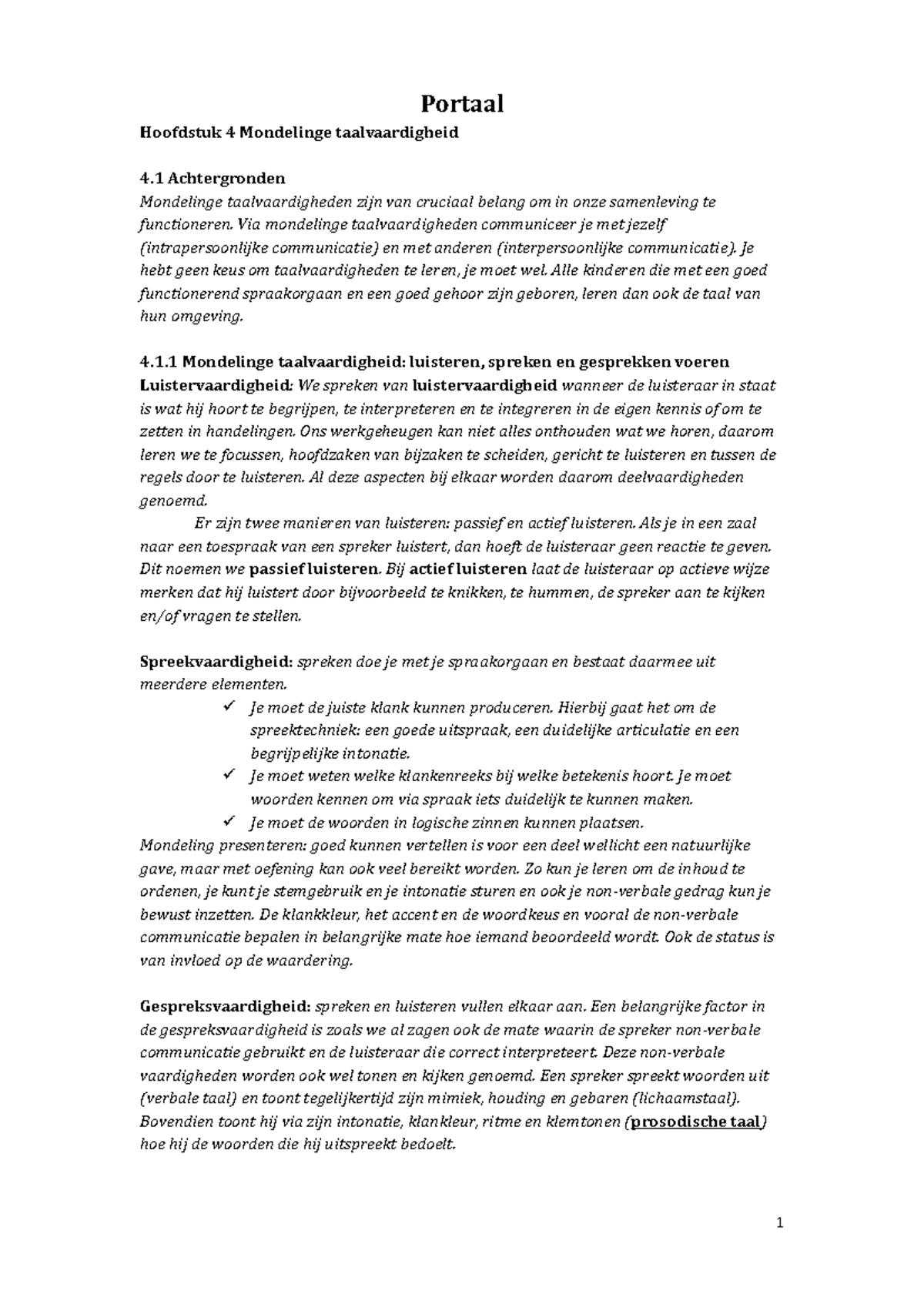 Portaal Samenvatting - Portaal Hoofdstuk 4 Mondelinge Taalvaardigheid 4 ...