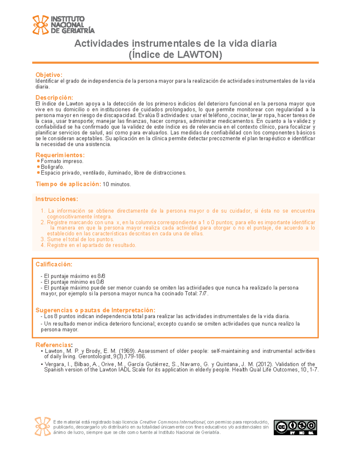 Actividades instrumentales de la vida diaria (Índice de LAWTON ...