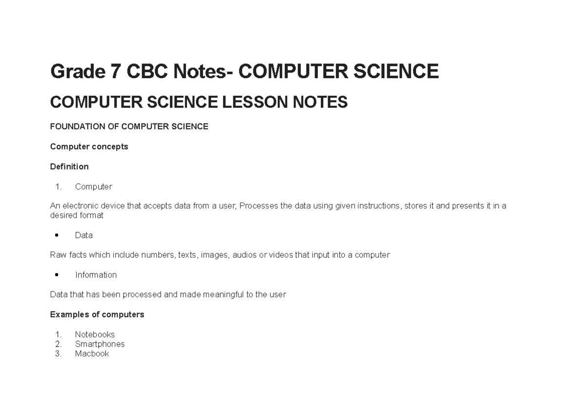 Grade 7 CBC Notes - Grade 7 CBC Notes- COMPUTER SCIENCE COMPUTER ...