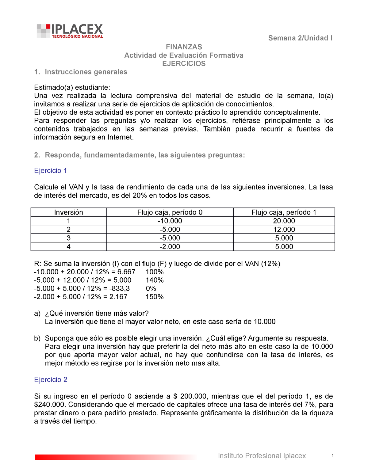 EJ 2 - Finanzas - Semana 2/Unidad I FINANZAS Actividad De Evaluación ...