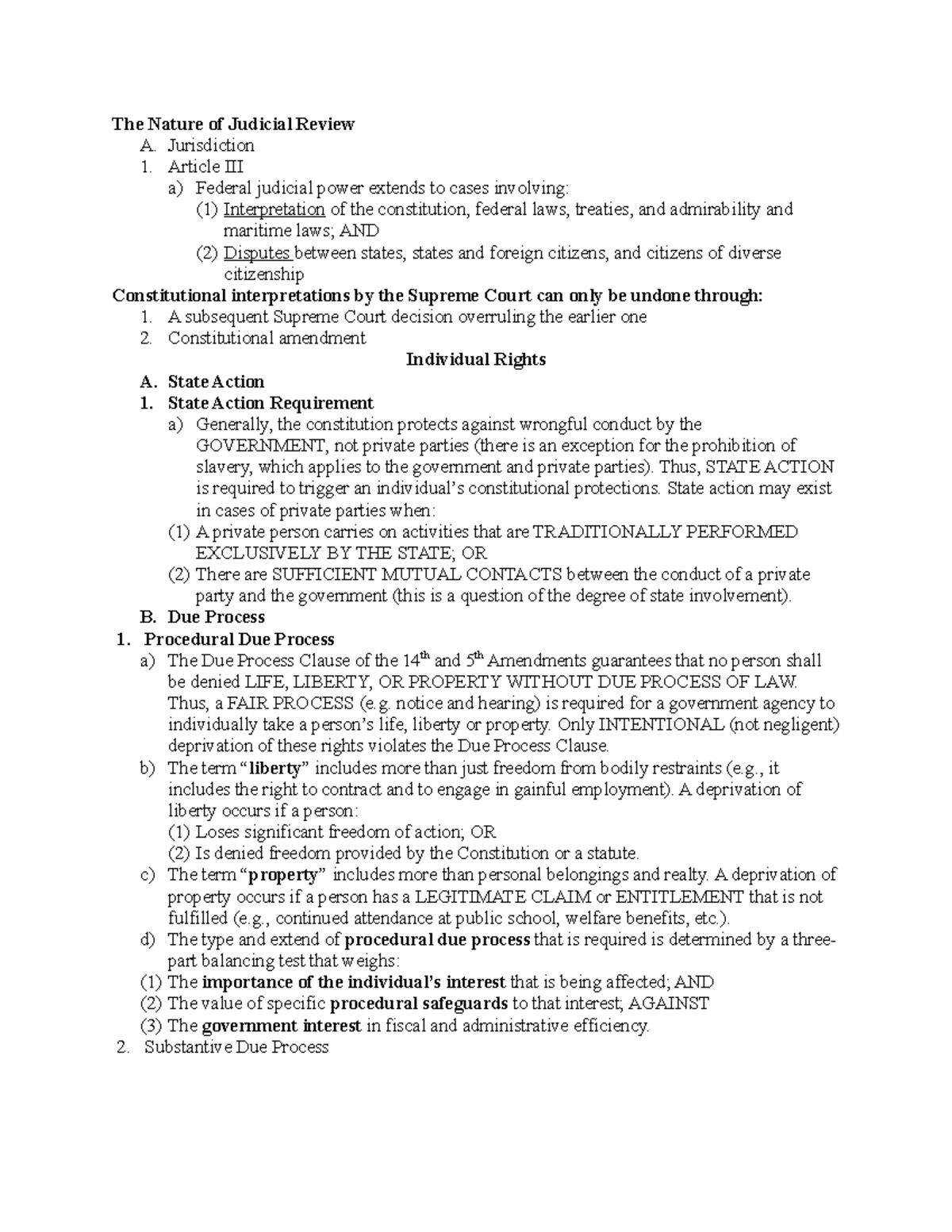 Con Law I outline Roig Con Law I The Nature of Judicial Review A