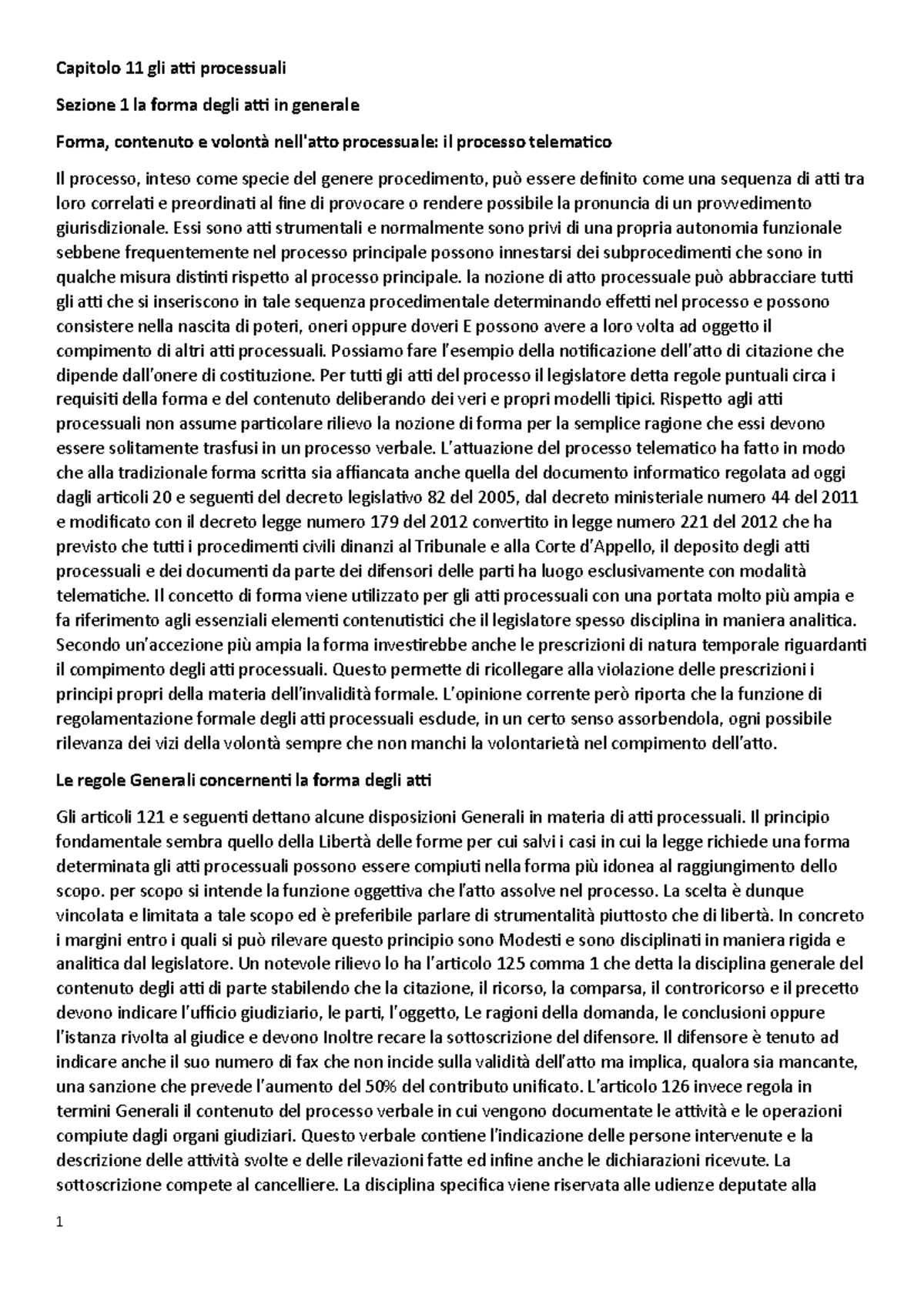 Procedura Vol 1 CAP 11 E 12 - Capitolo 11 Gli Atti Processuali Sezione ...