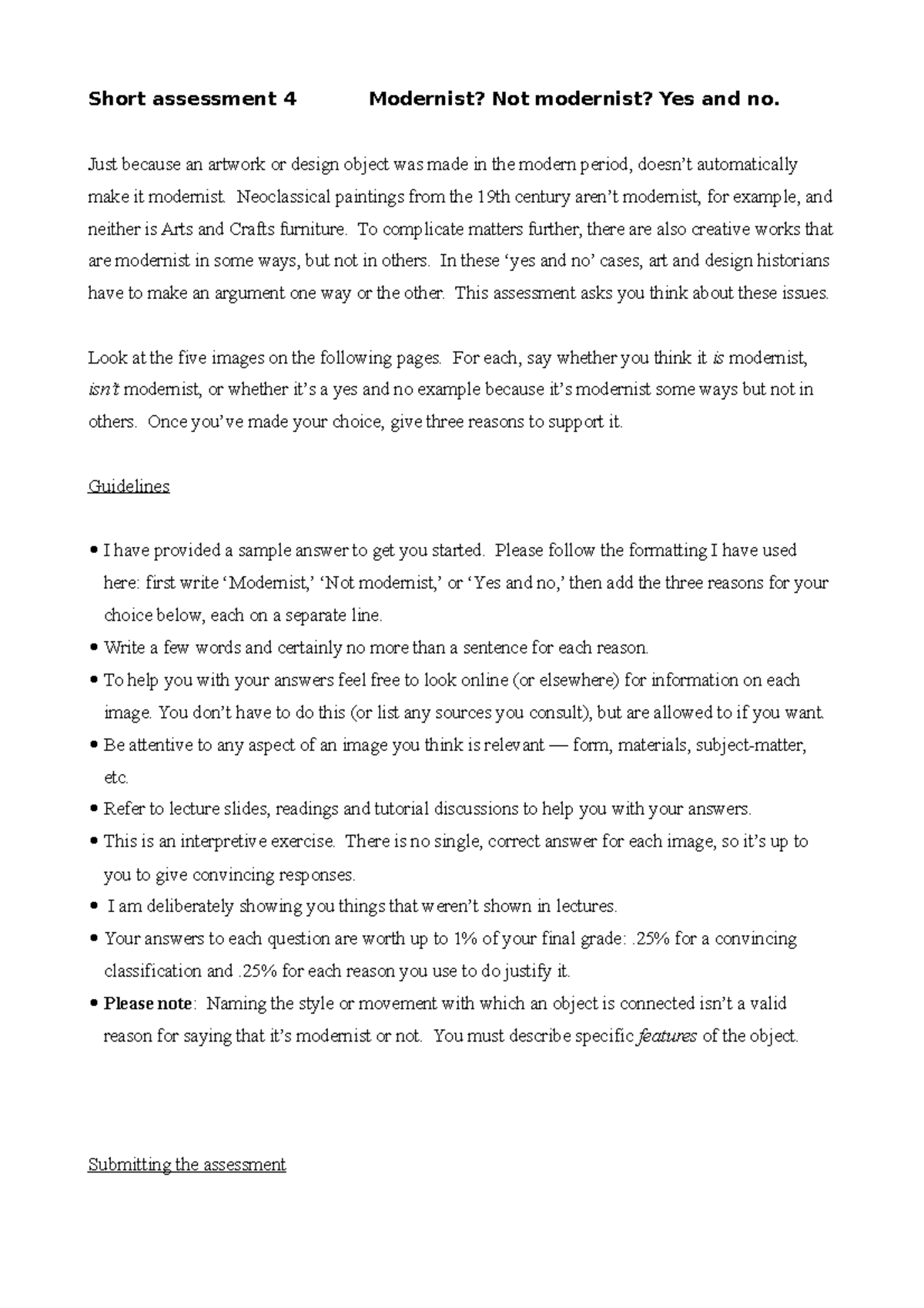 Short assessment 4 Reference material Short assessment 4 Modernist