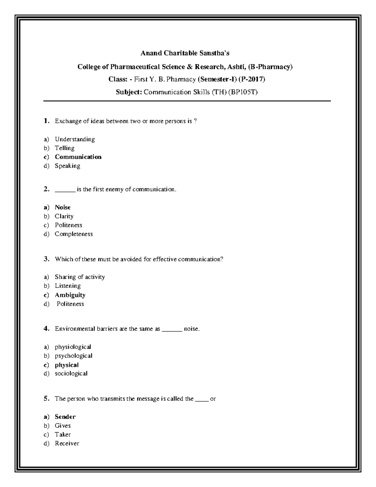 presentation skills multiple choice questions