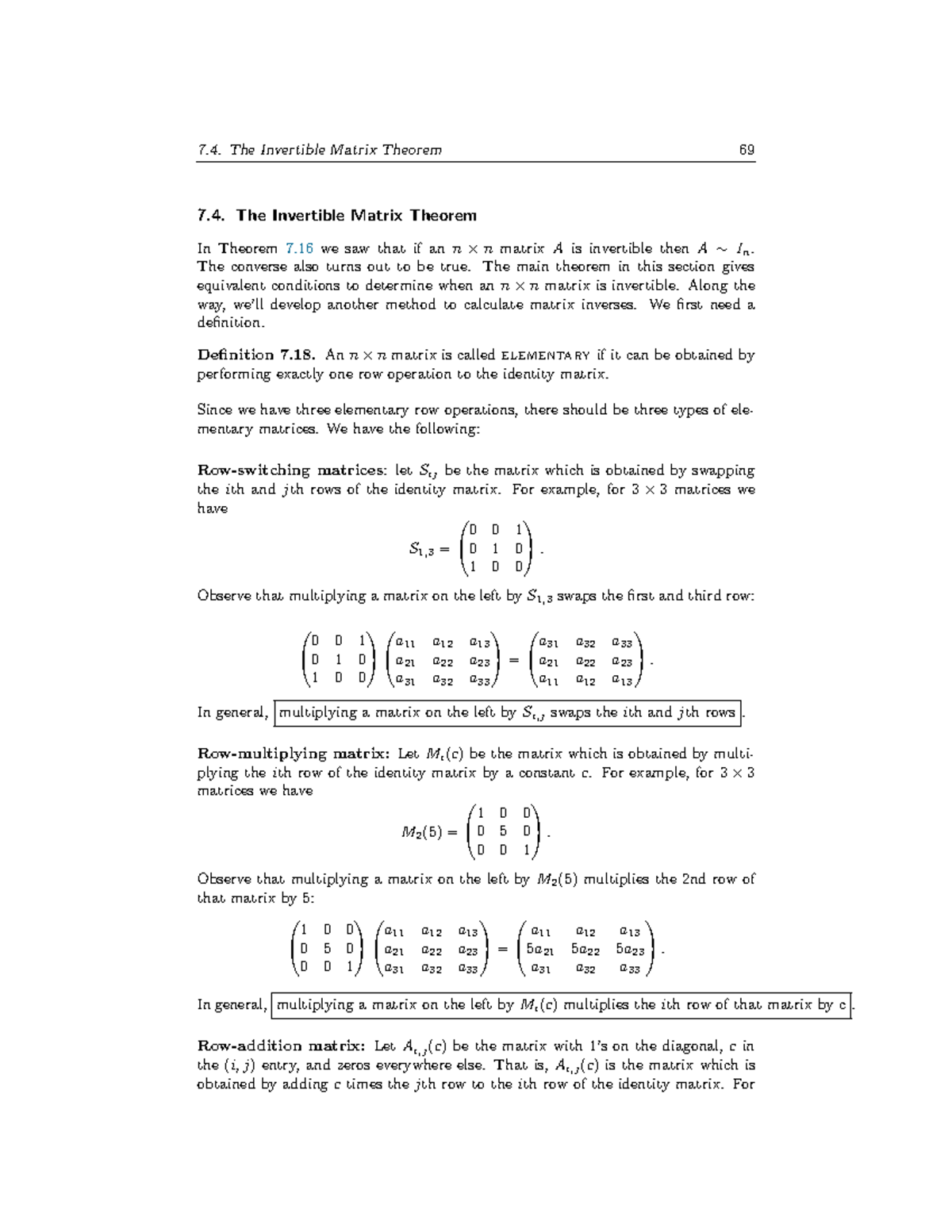 Lecture Notes - The Invertible Matrix Theorem 69 7. The Invertible ...