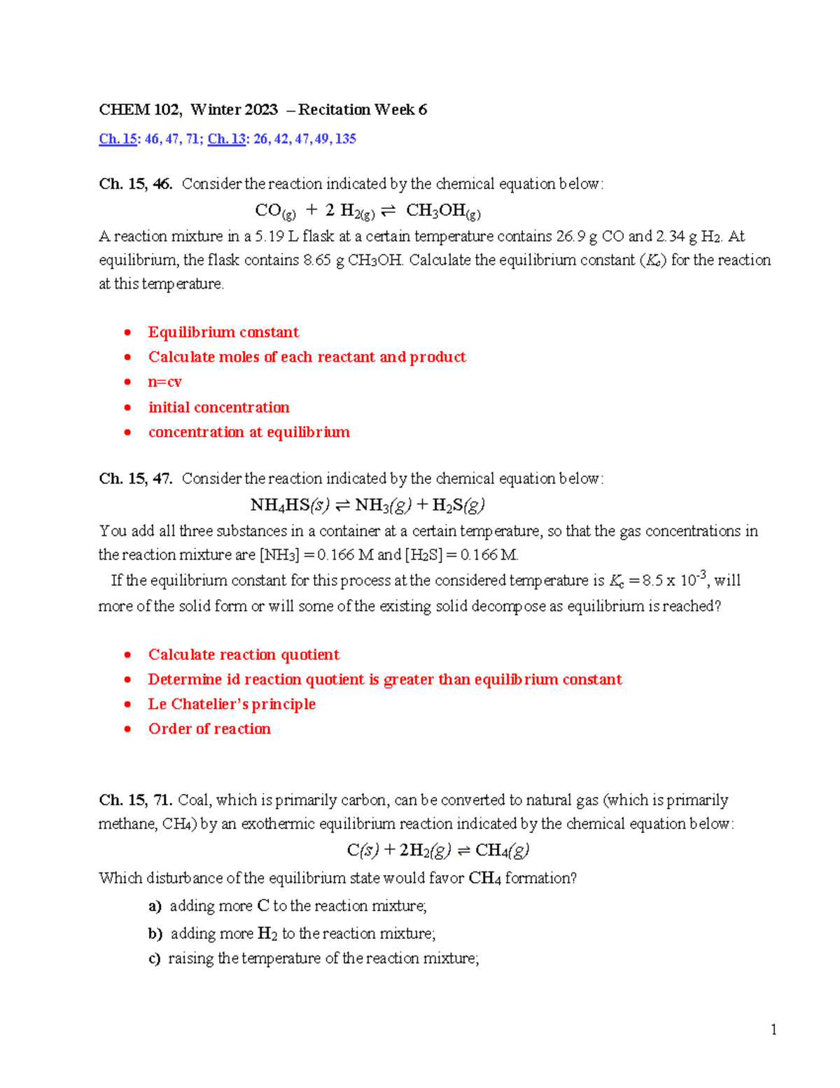 Week 6 prerecitation - 1 CHEM 102, Winter 2023 – Recitation Week 6 Ch ...