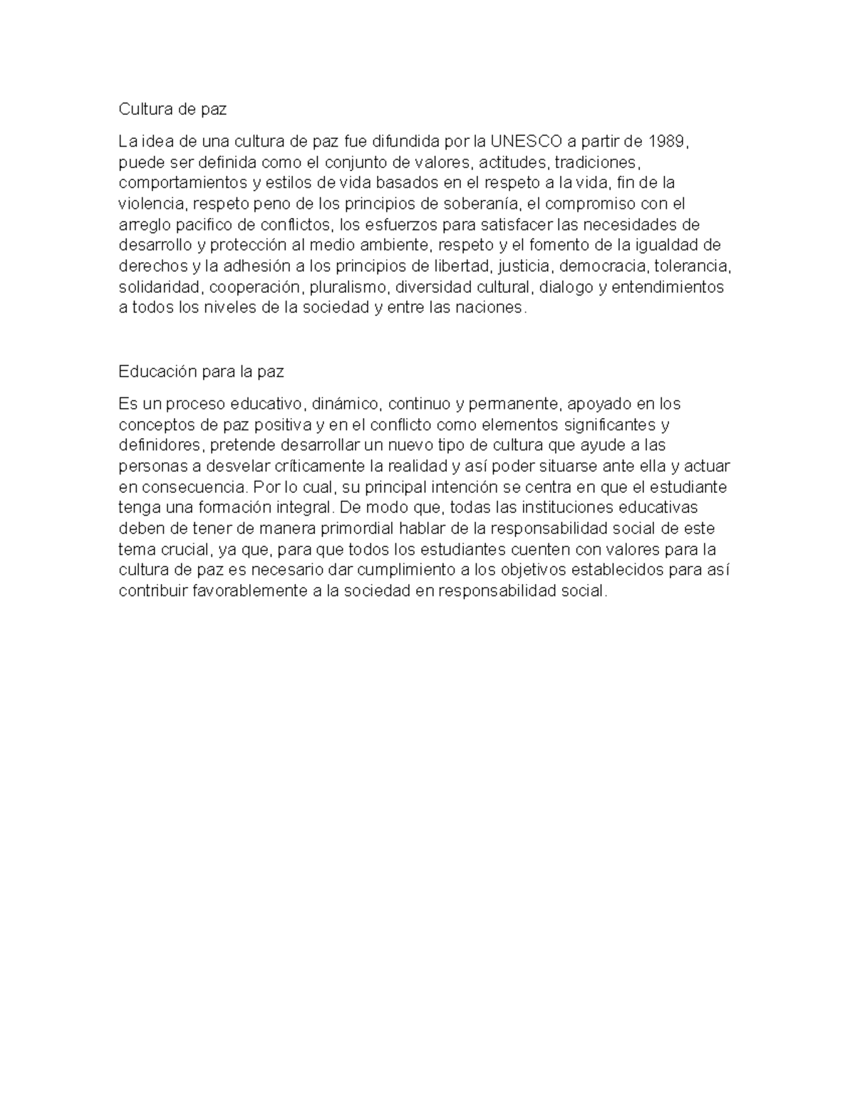 Cultura de paz - Educación para la paz Es un proceso educativo ...