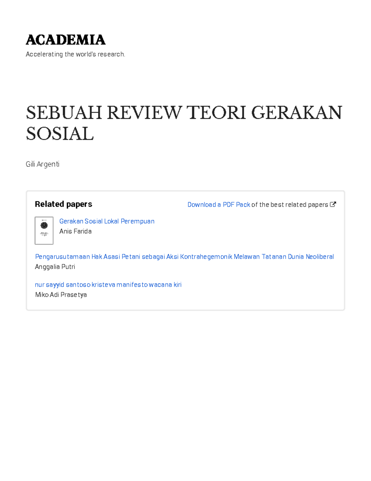 Teori Gerakan Sosial - Accelerat Ing T He World's Research. SEBUAH ...