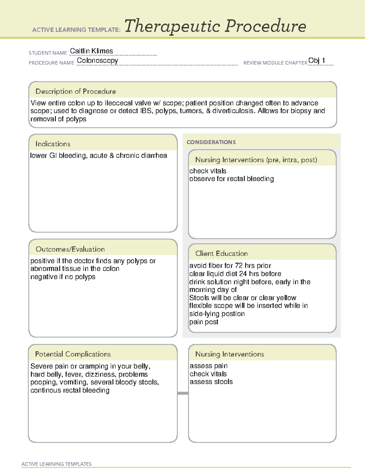 Colonoscopy Study material ACTIVE LEARNING TEMPLATES Therapeutic