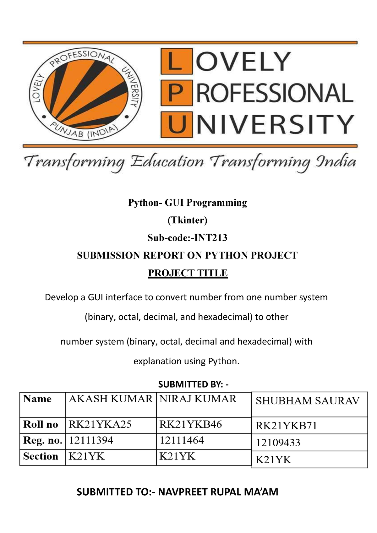 Project 213 - huhu - Python- GUI Programming (Tkinter) Sub-code:-INT ...