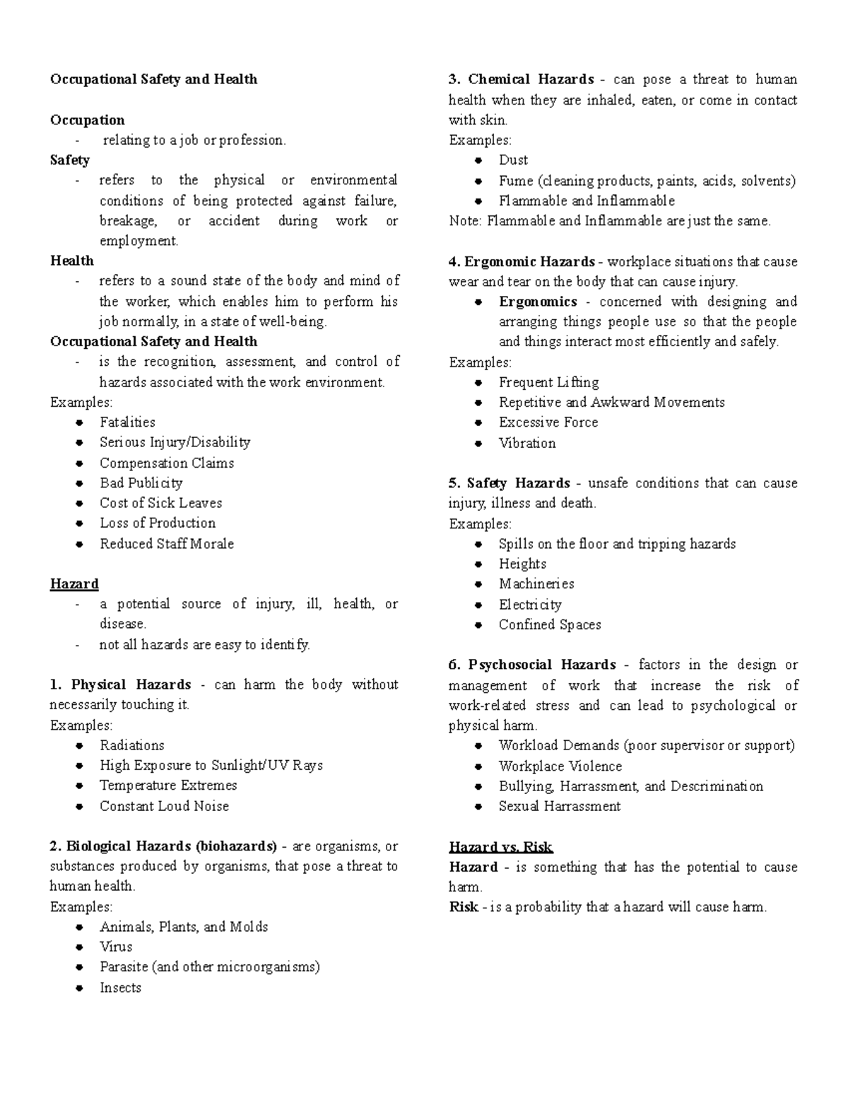 (S) OSH Reviewer 1 Occupational Safety and Health Occupation