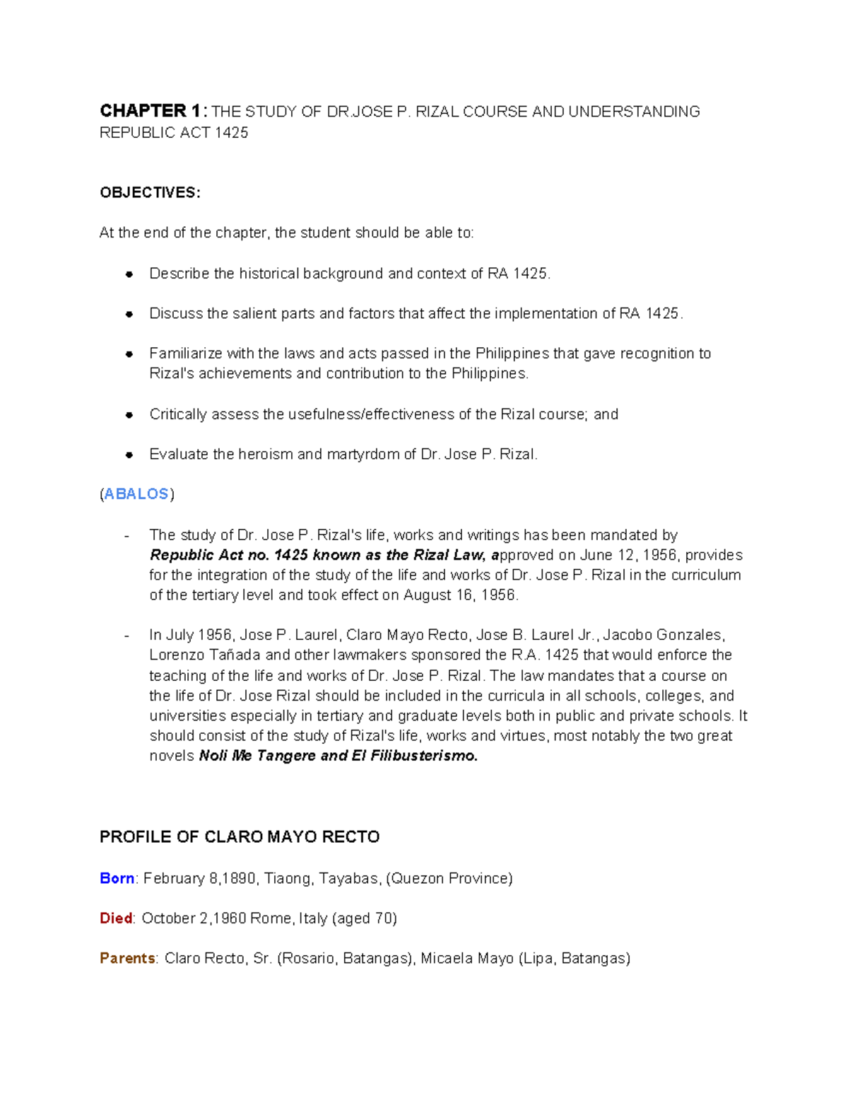 Written Report OF Group 1 Rizal - CHAPTER 1: THE STUDY OF DR P. RIZAL ...