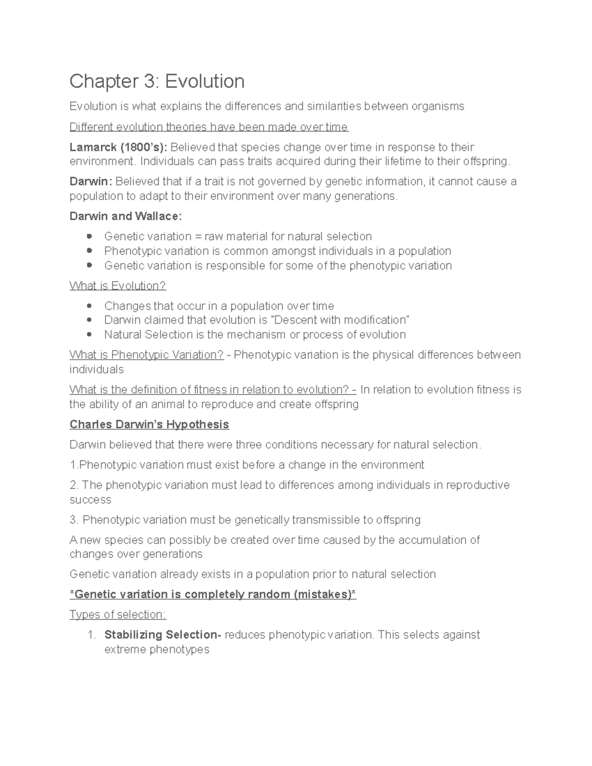 SLCC BIOL1610 Chapter 3 Notes - Chapter 3: Evolution Evolution Is What ...