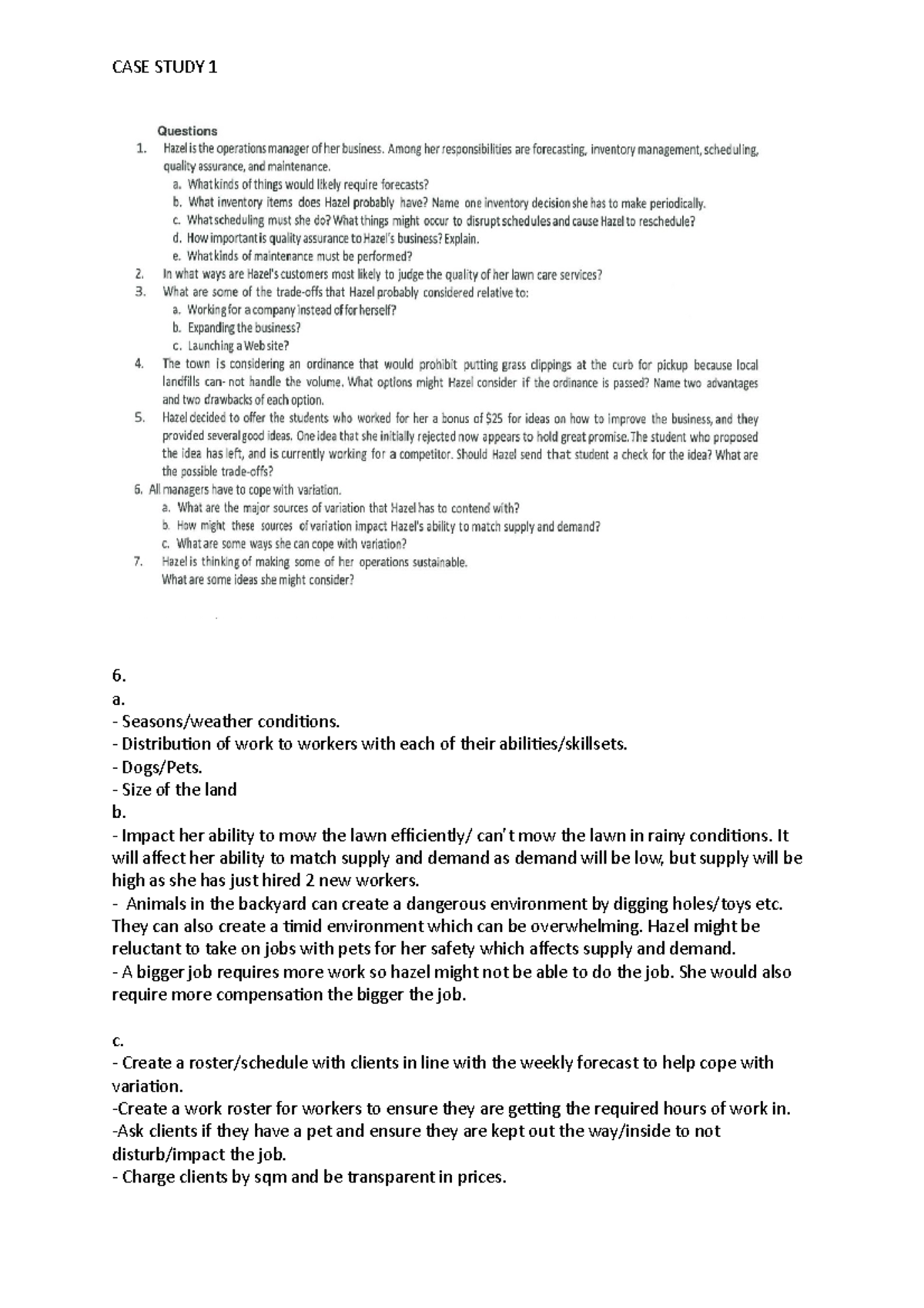 Case study 1 - 6. a. Seasons/weather conditions. Distribution of work ...