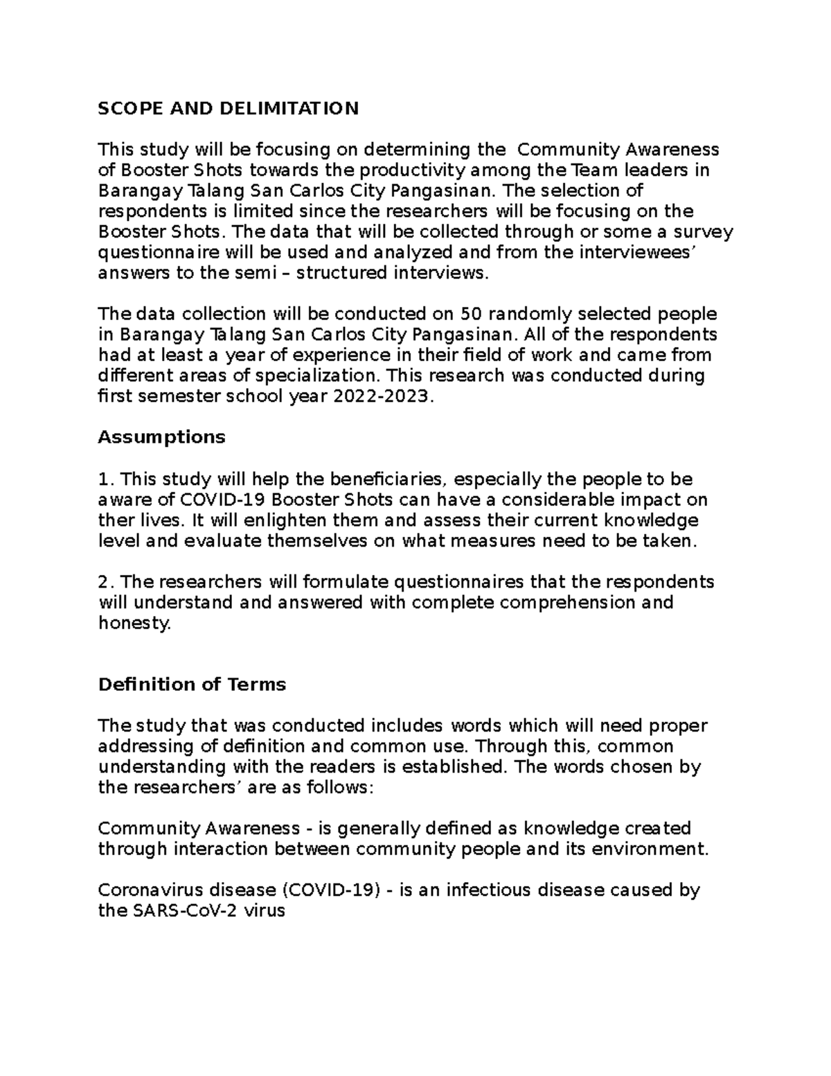 scope-and-delimitation-definition-of-terms-and-assumptions-scope-and