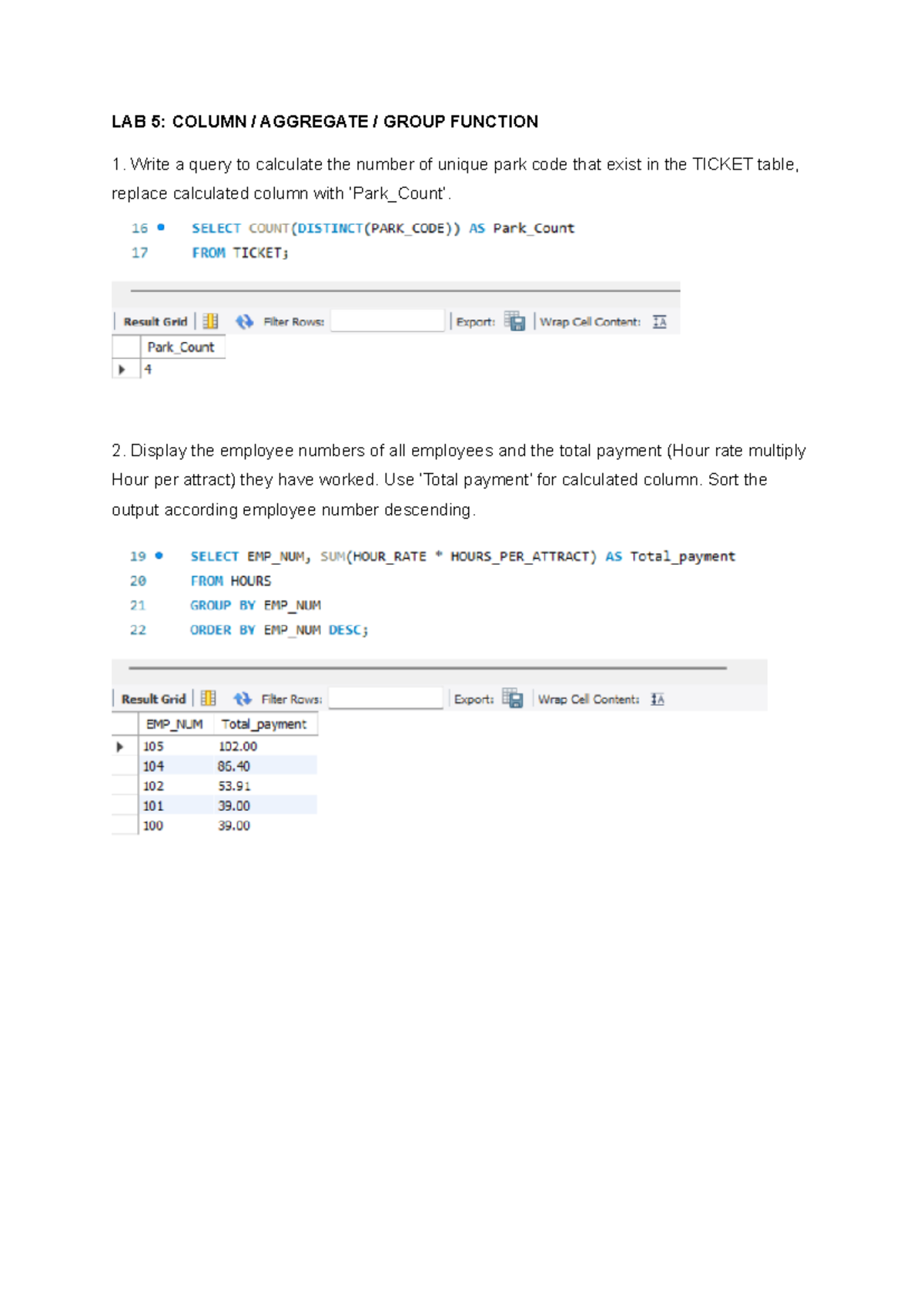 ITS232 Aggregate Function - LAB 5: COLUMN / AGGREGATE / GROUP FUNCTION ...