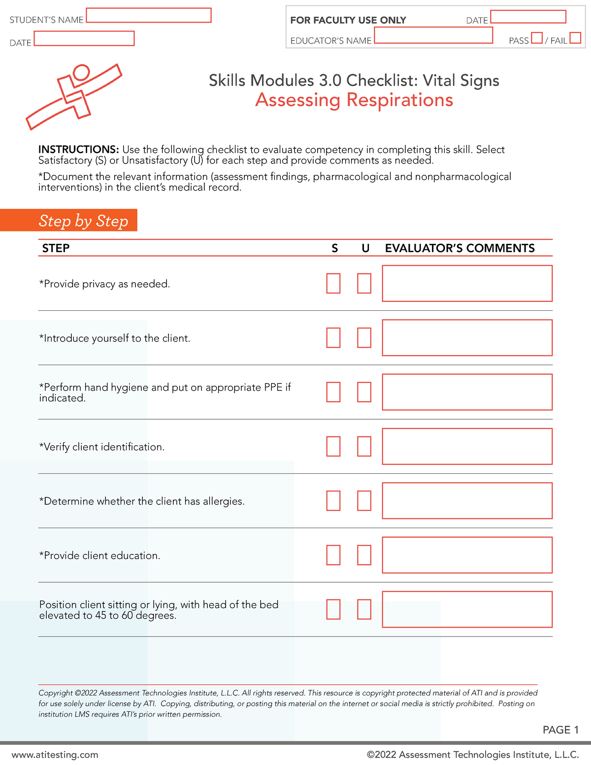 Skills Checklist Vital Signs Respirations - Atitesting ©2022 Assessment ...