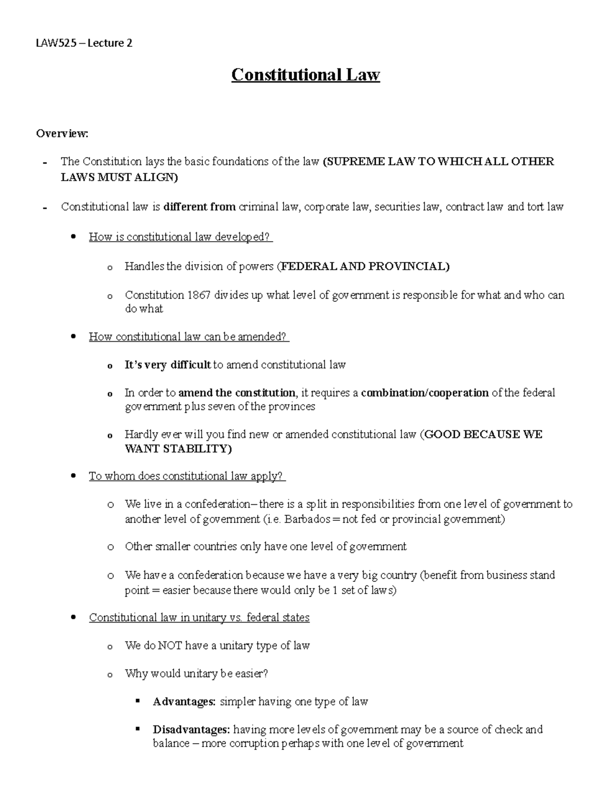 Leture 2 - Lecture notes 2 - LAW525 – Lecture 2 Constitutional Law ...