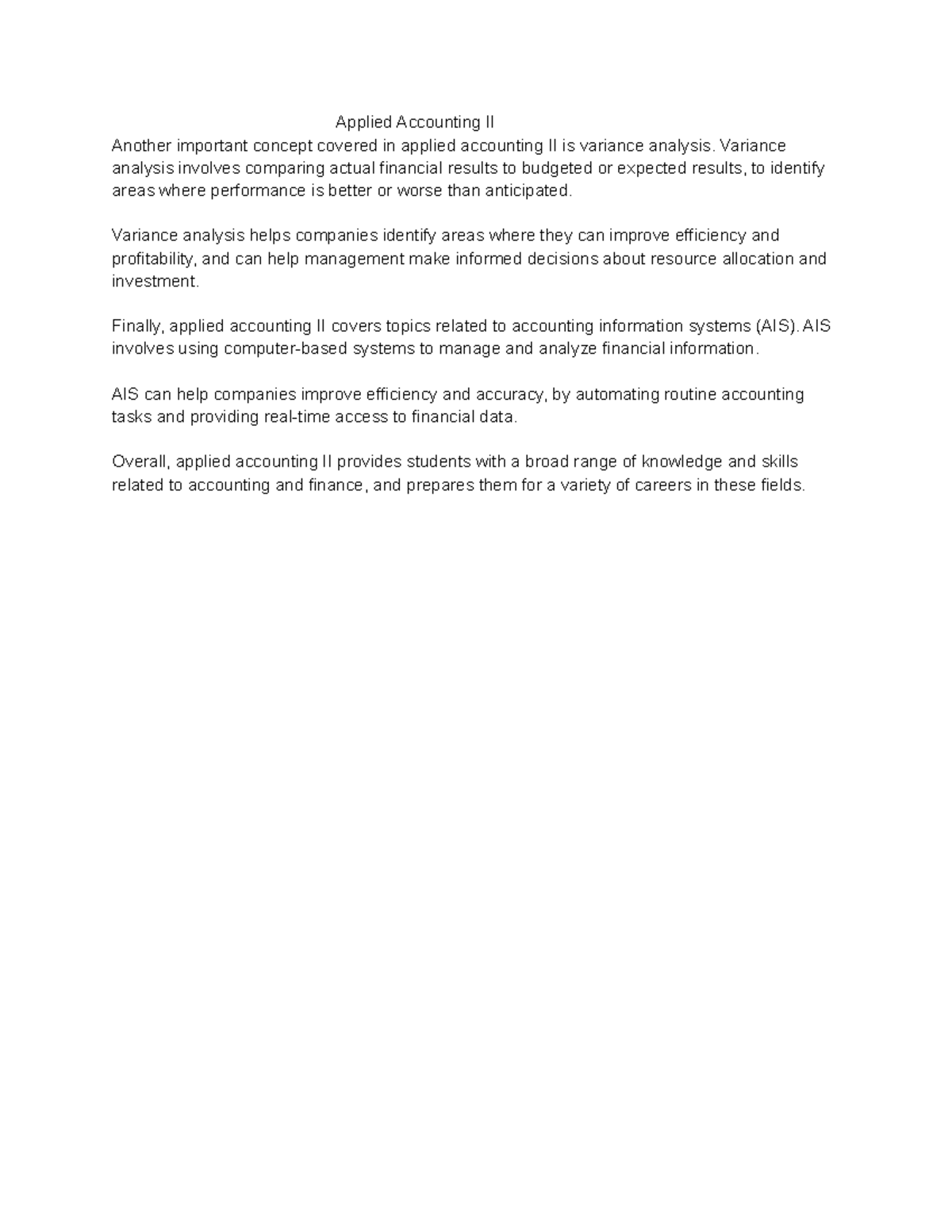 Applied Accounting II notes 6 - Applied Accounting II Another important ...