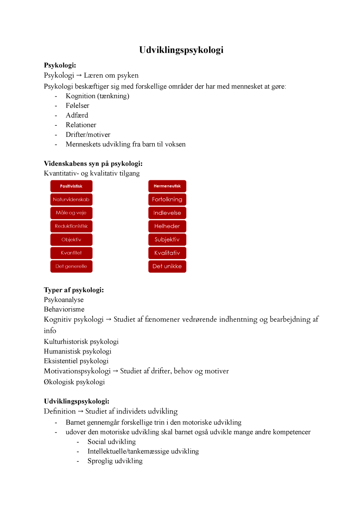 Udviklingspsykologi - Noter - Udviklingspsykologi Psykologi: Psykologi ...