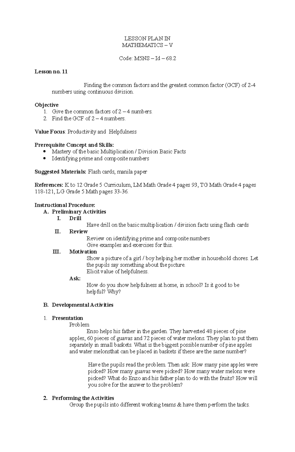 Lesson 11 Finds the Common Factors and the GCF of 2 4 Numbers Using ...
