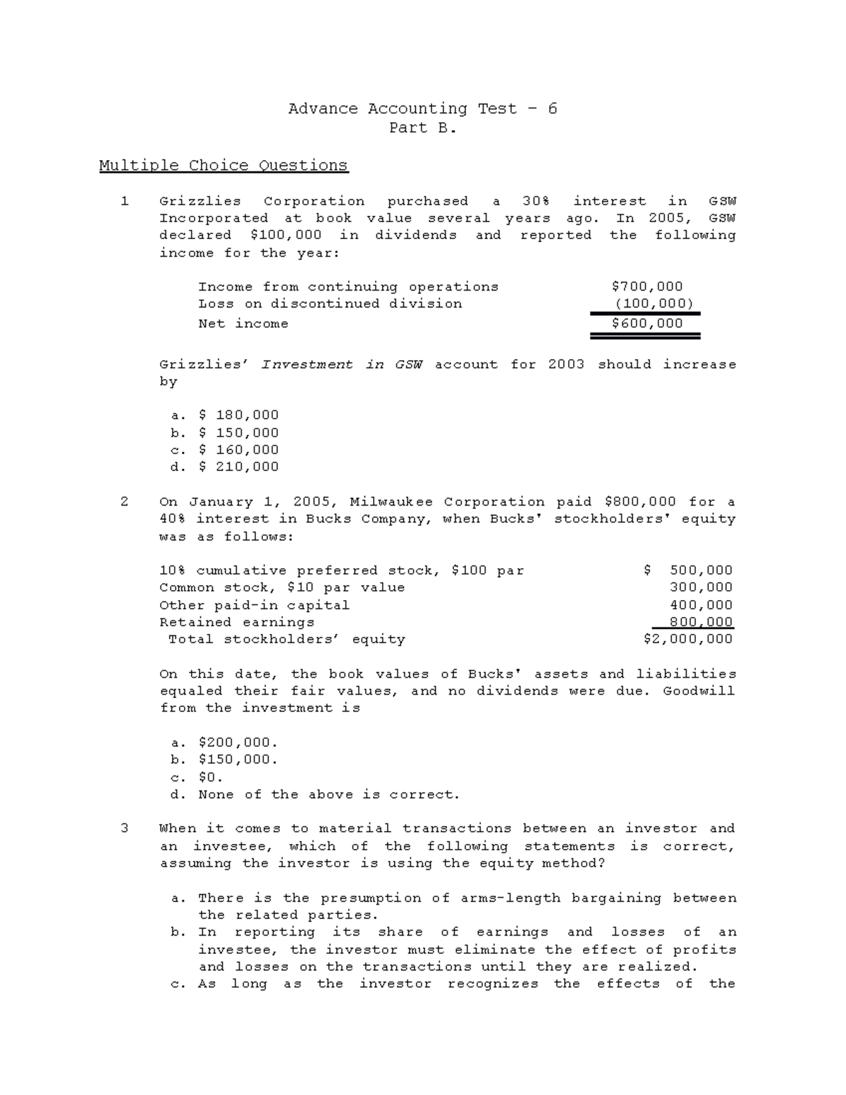 AFAR-6b - Accounting, Investments - Advance Accounting Test – 6 Part B ...