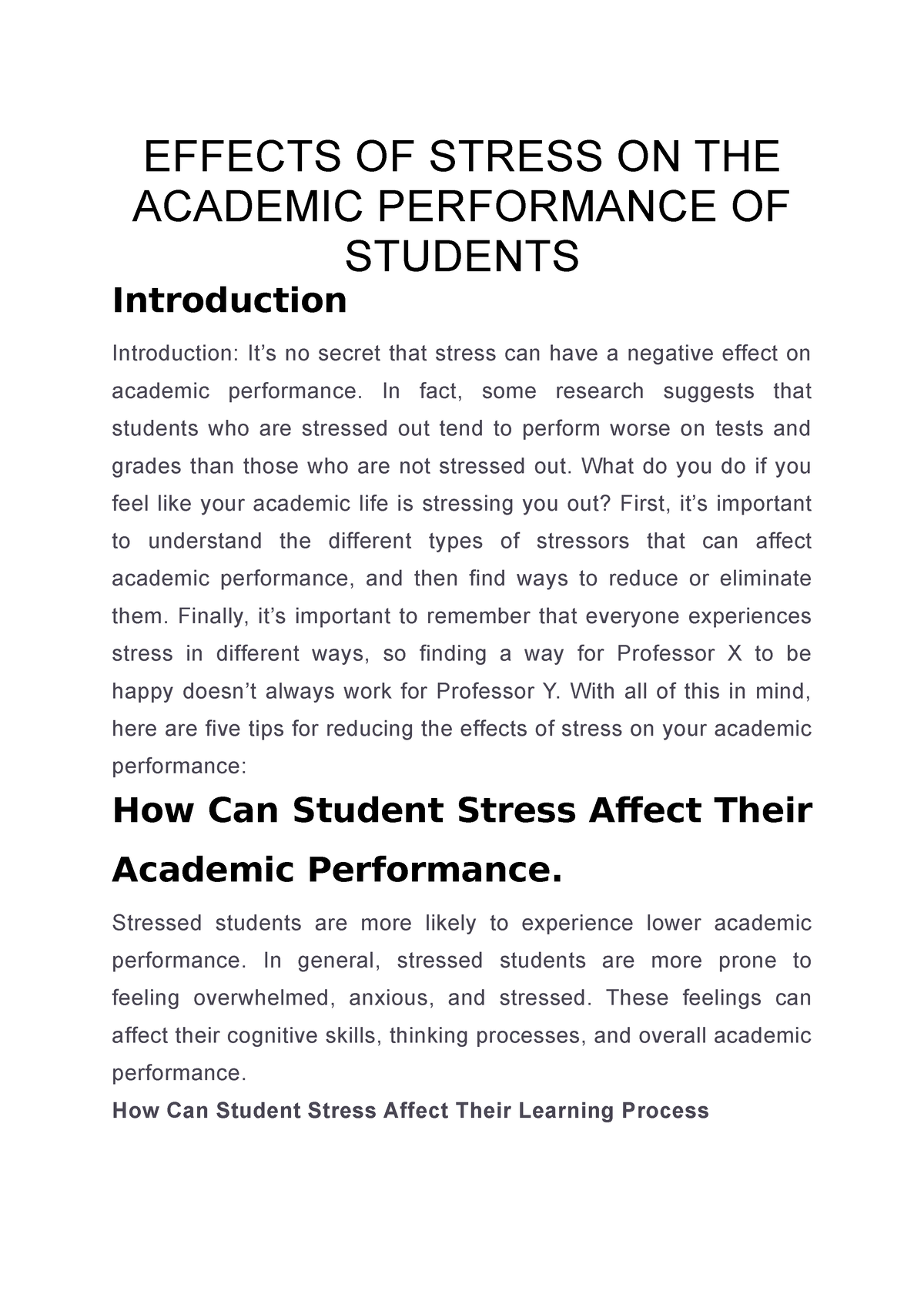 academic stress due to online classes research paper