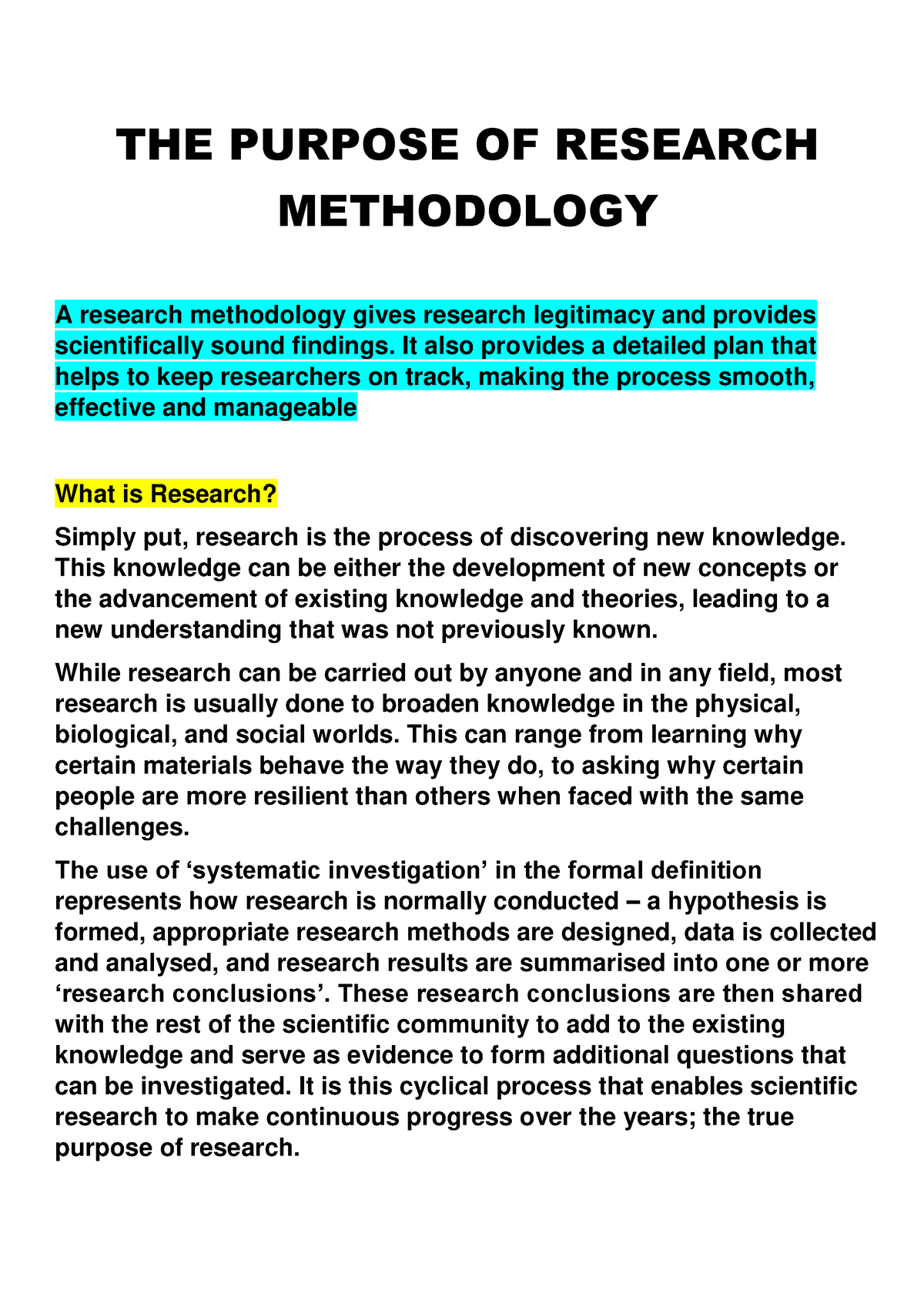 what is the purpose of research methodology in thesis
